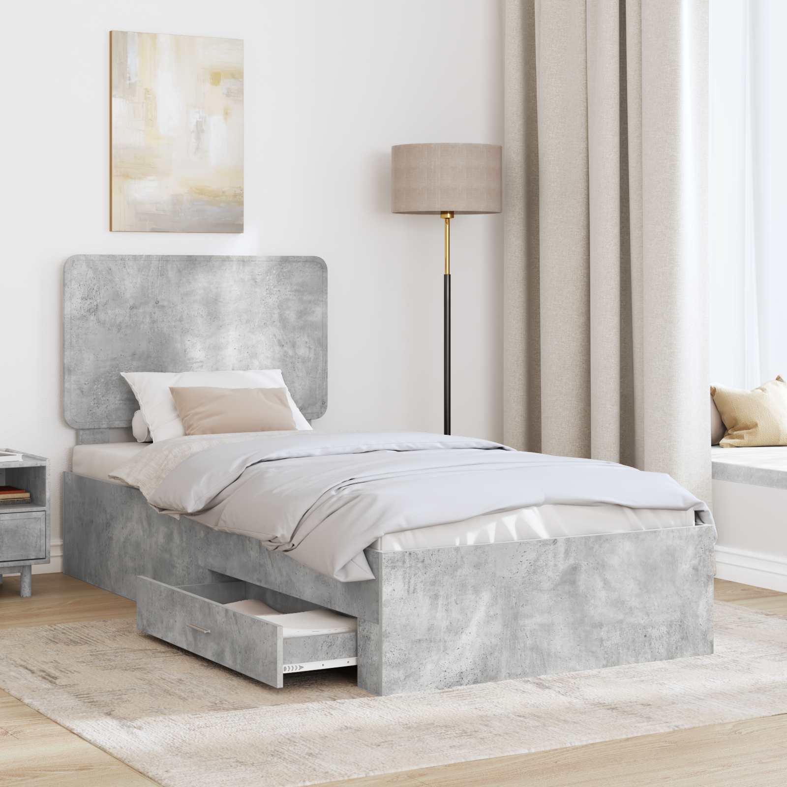 Cadre de lit Gris béton 90 x 190 cm Bois d'ingénierie - XIOS