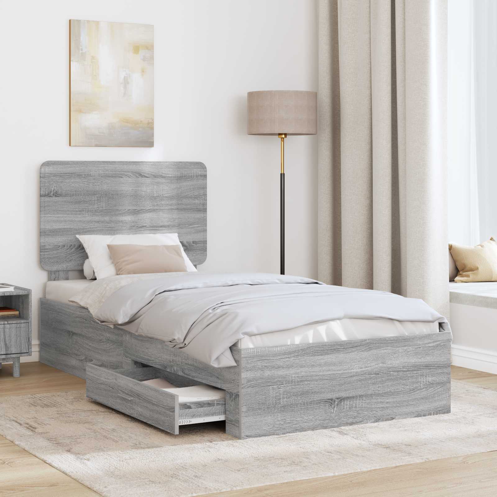 Cadre de lit Gris Sonoma 90 x 190 cm Bois d'ingénierie - XIOS
