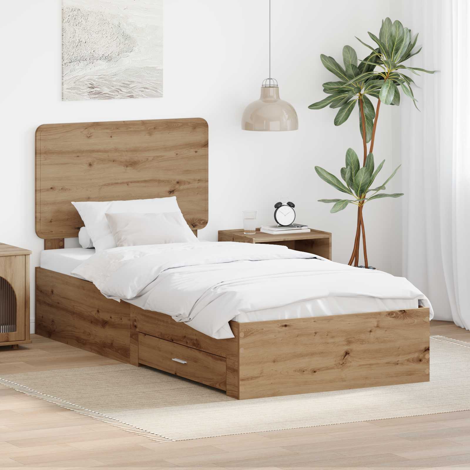 Cadre de lit Chêne artisanal 90 x 190 cm Bois d'ingénierie - XIOS