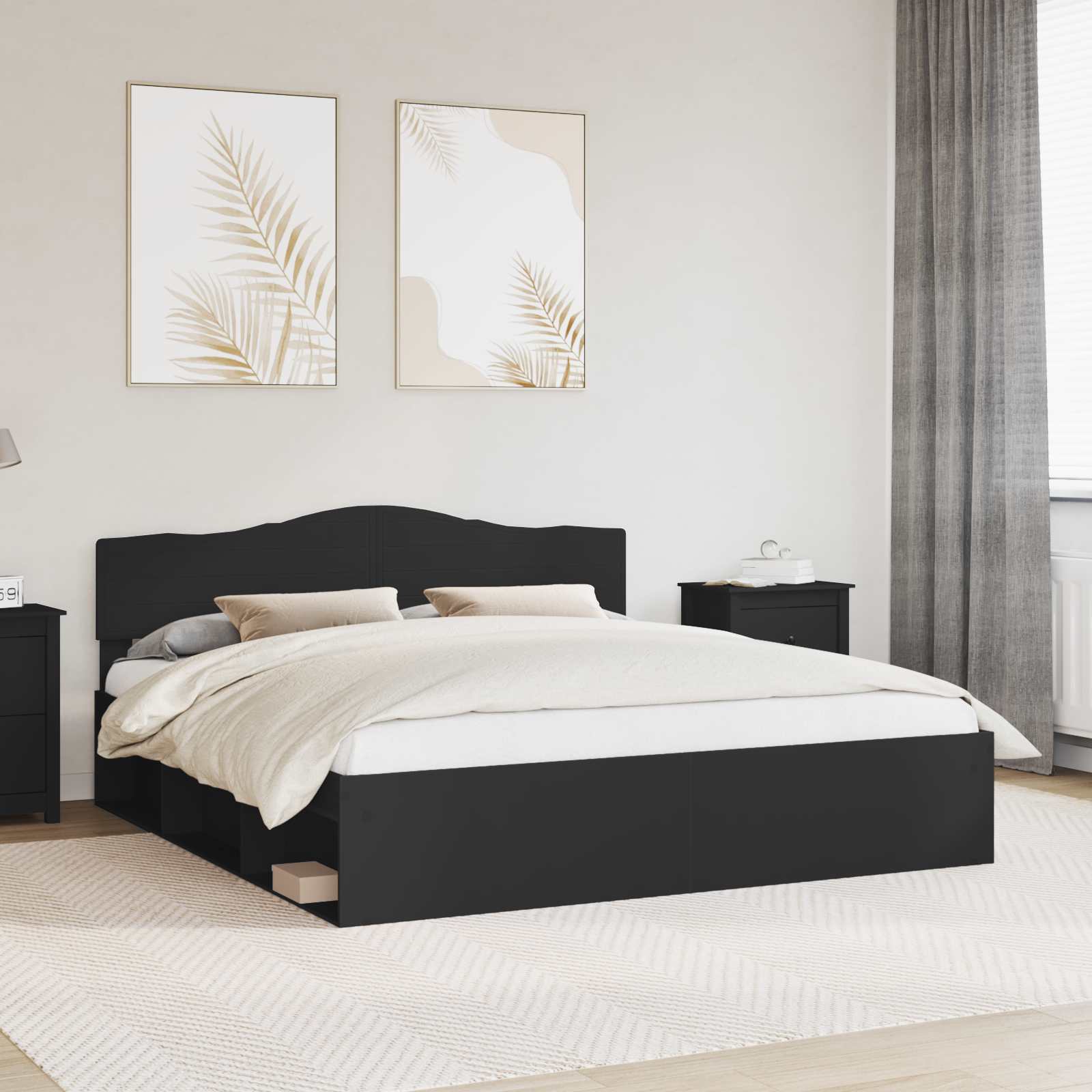 Cadre de lit Noir 200 x 200 cm Bois de pin massif - XIOS