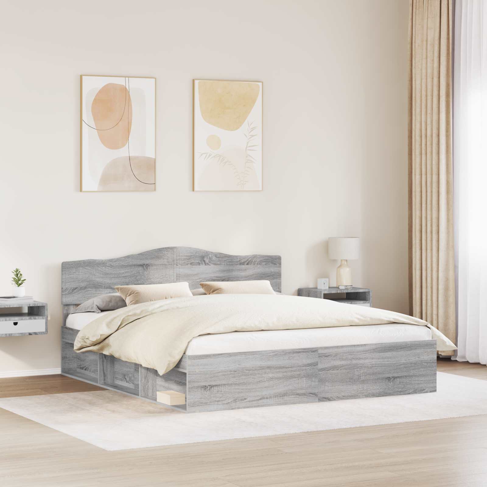 Cadre de lit Gris Sonoma 200 x 200 cm Bois de pin massif - XIOS