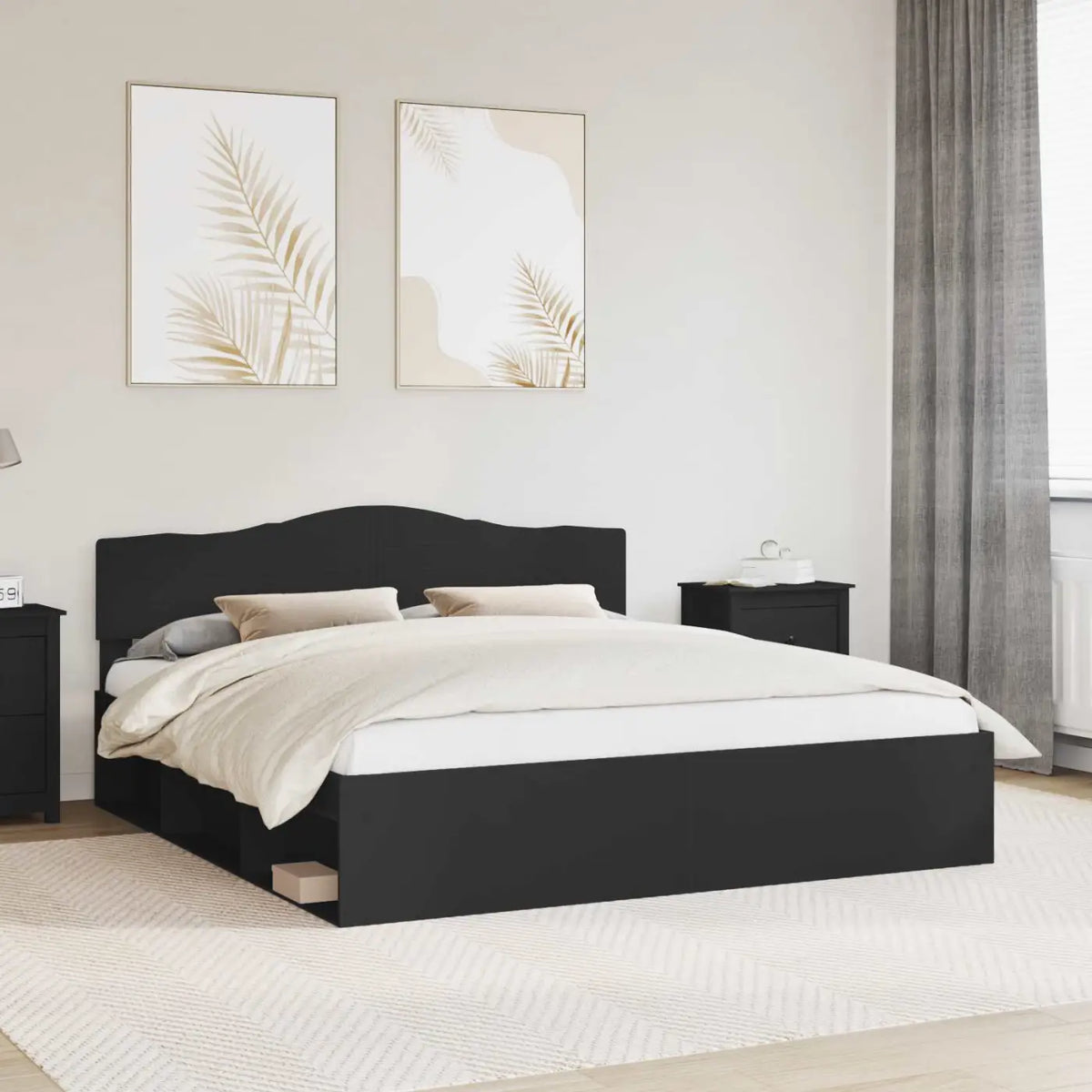 Cadre de lit Noir 180 x 200 cm Bois de pin massif - XIOS