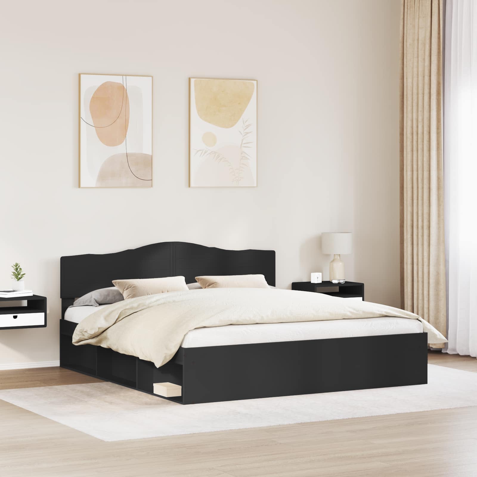 Cadre de lit Noir 180 x 200 cm Bois de pin massif - XIOS