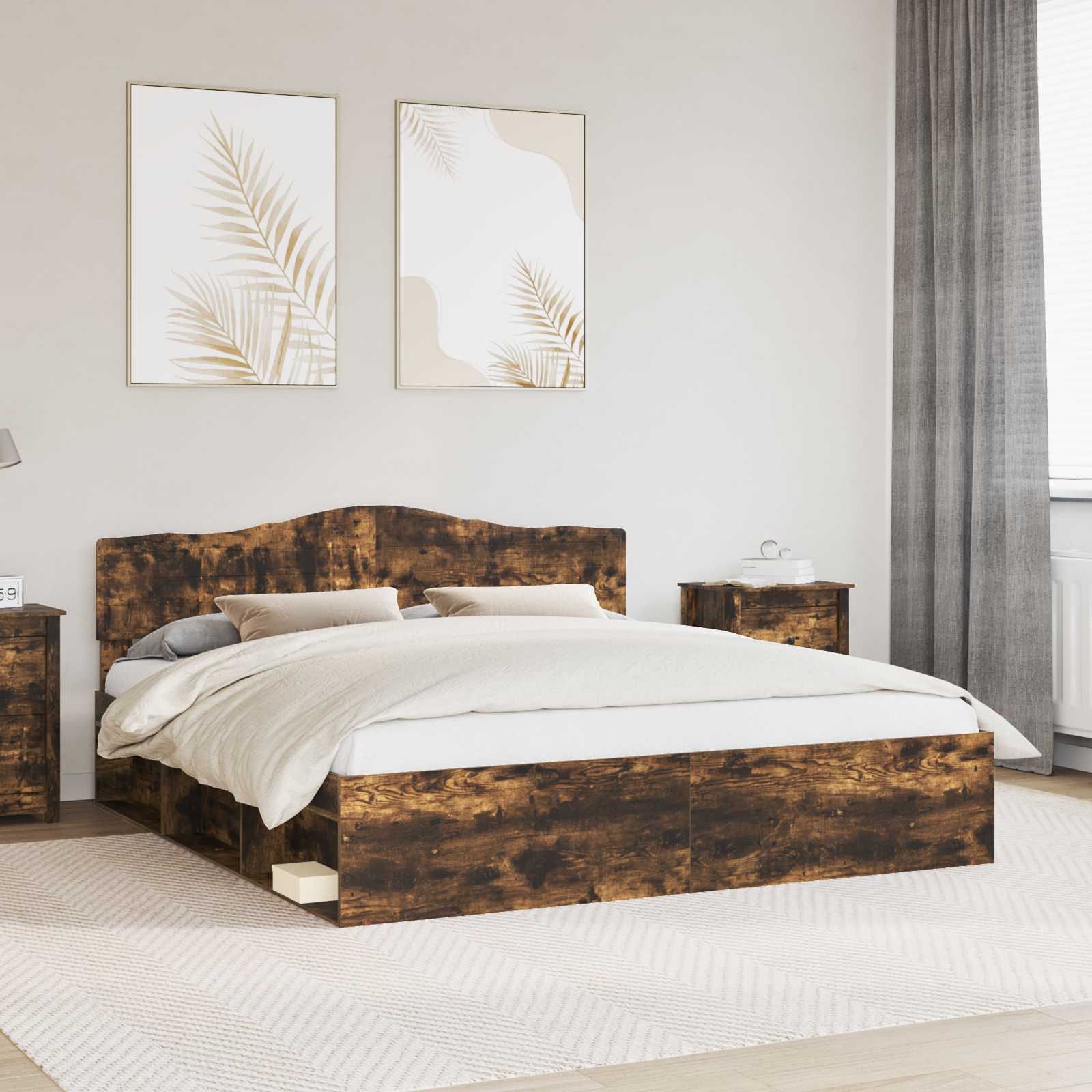 Cadre de lit Chêne fumé 180 x 200 cm Bois de pin massif - XIOS