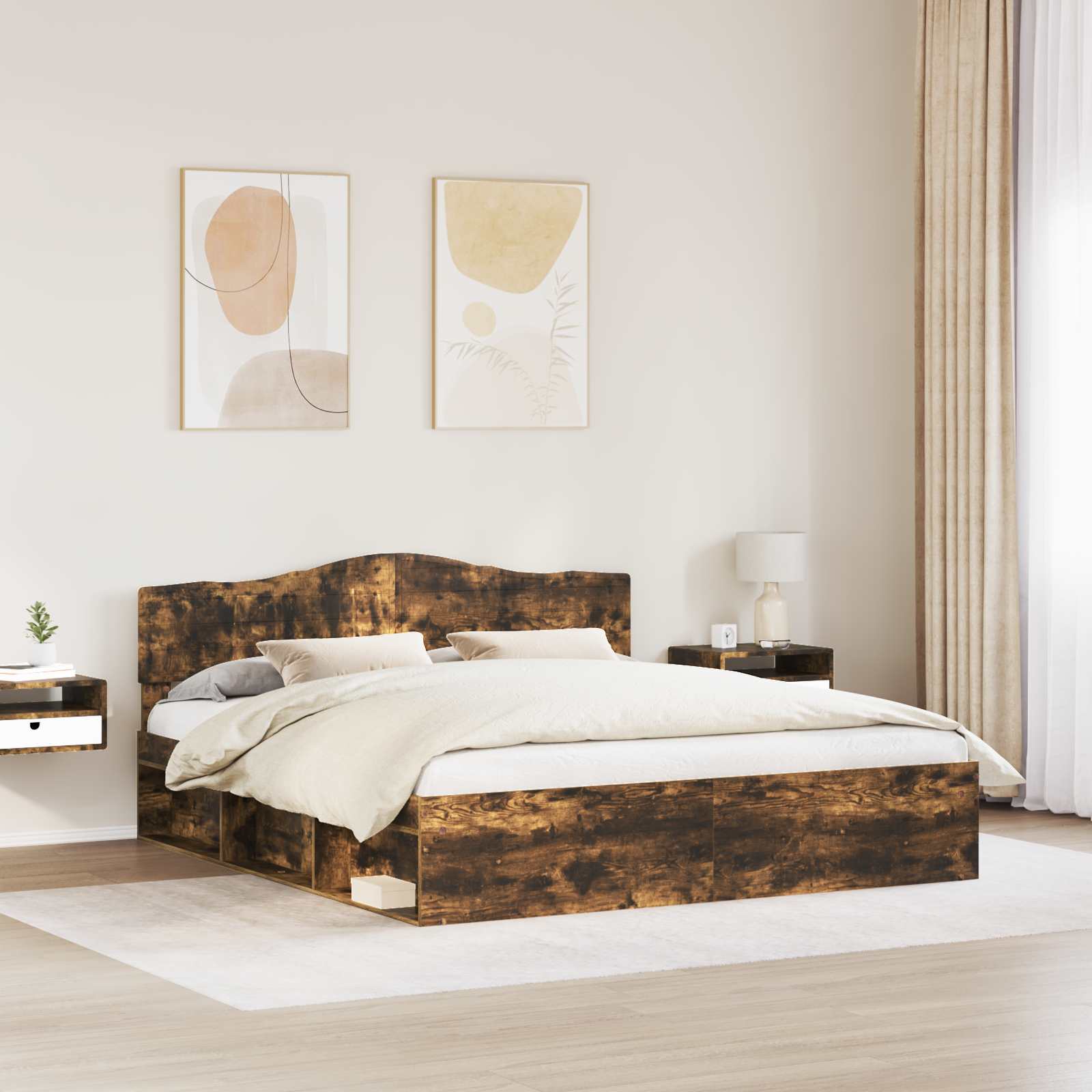 Cadre de lit Chêne fumé 180 x 200 cm Bois de pin massif - XIOS