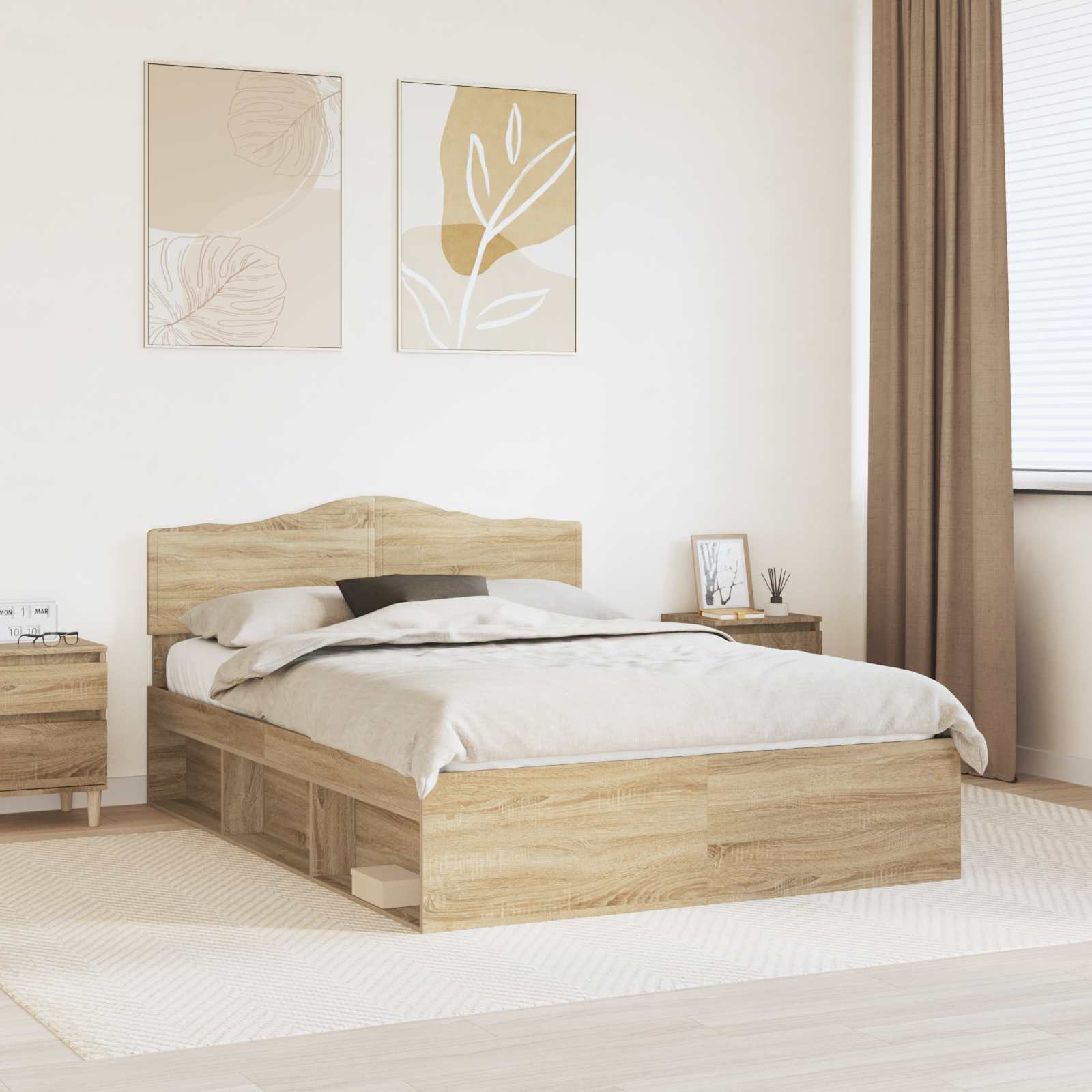 Cadre de lit Chêne Sonoma 150 x 200 cm Bois de pin massif - XIOS