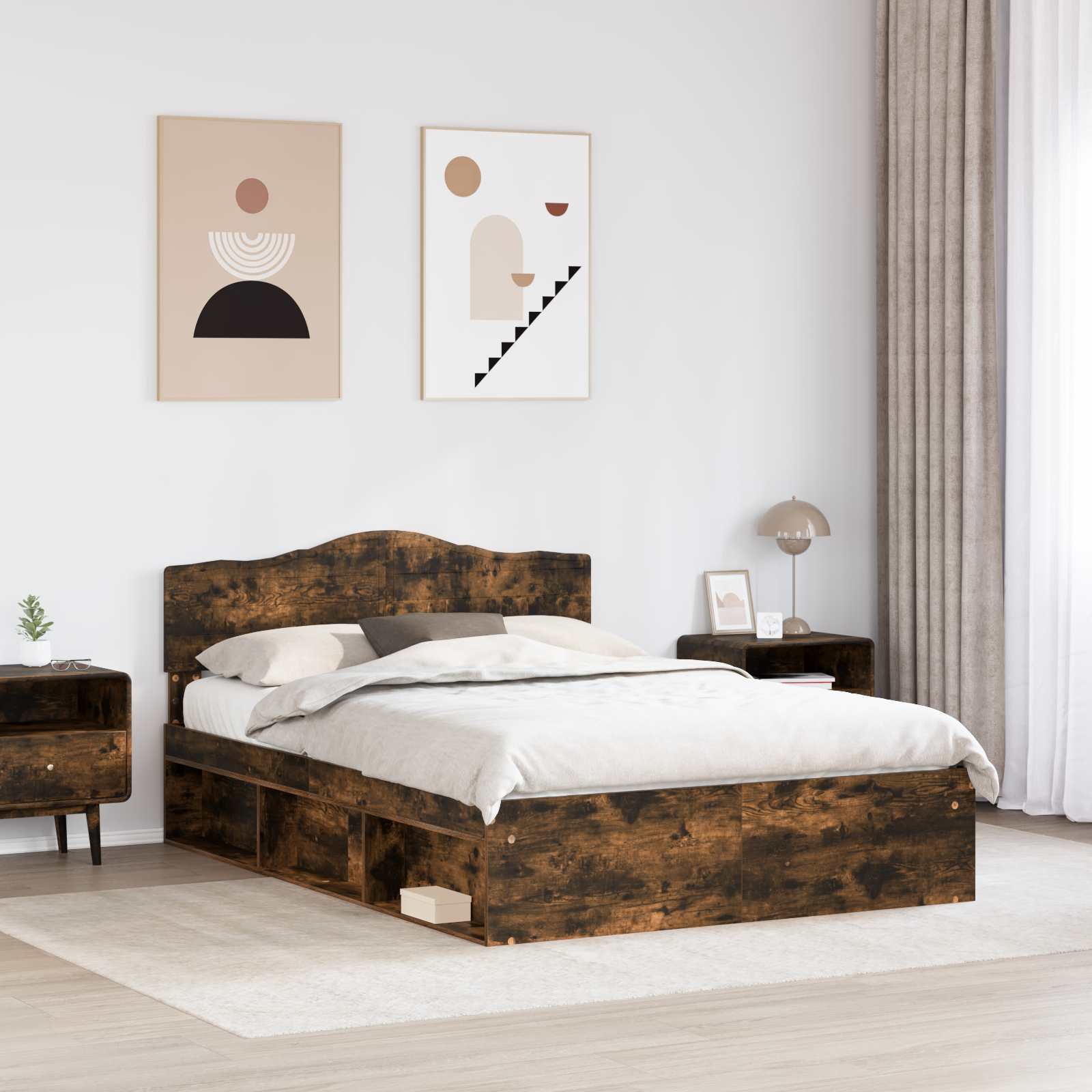 Cadre de lit Chêne fumé 150 x 200 cm Bois de pin massif