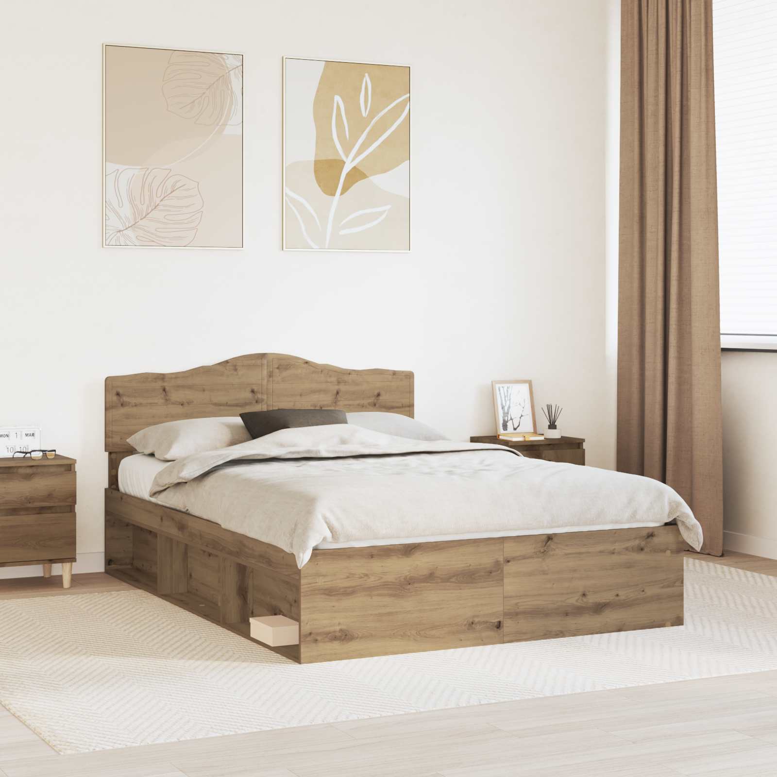 Cadre de lit Chêne artisan 150 x 200 cm Bois de pin massif - XIOS
