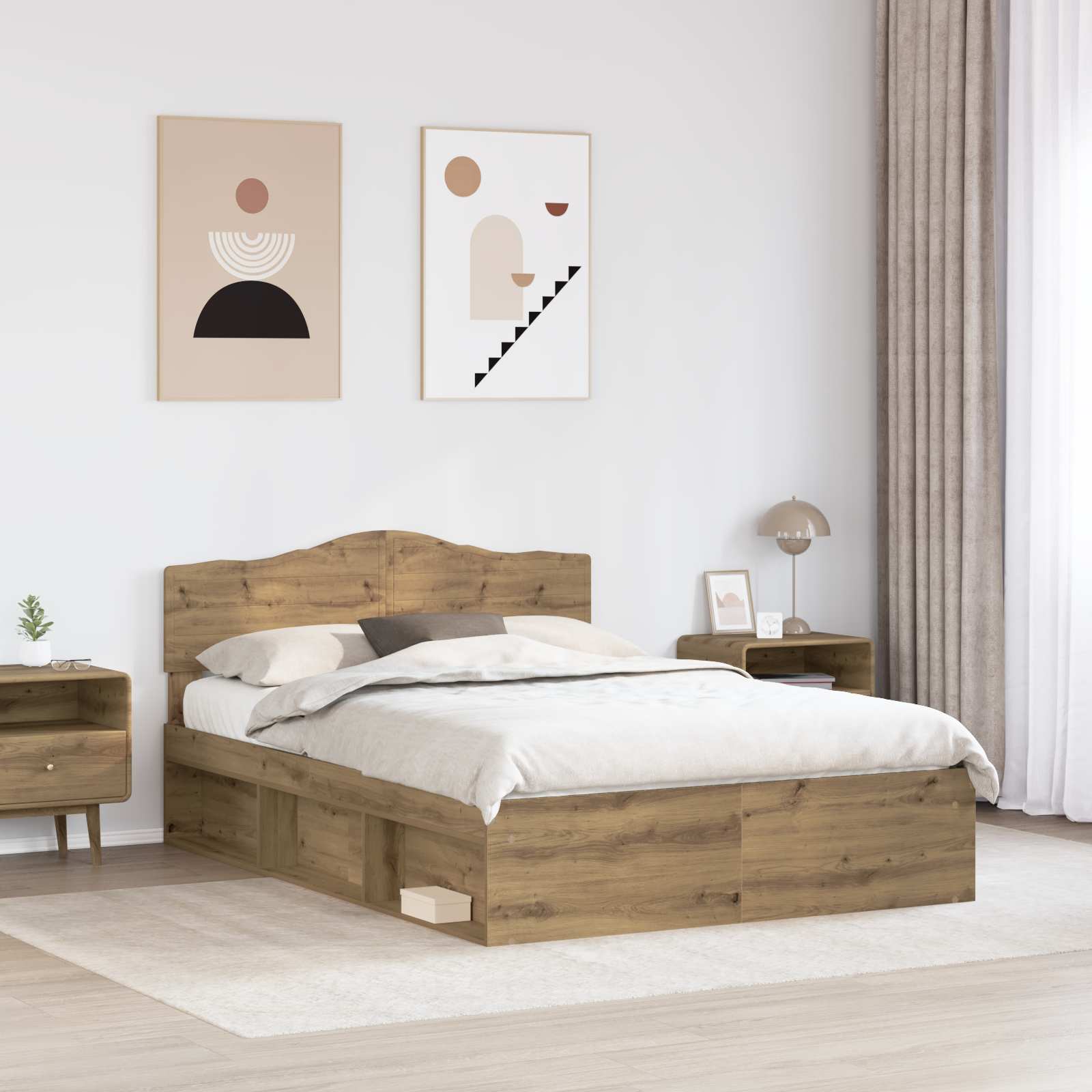 Cadre de lit Chêne artisan 150 x 200 cm Bois de pin massif - XIOS