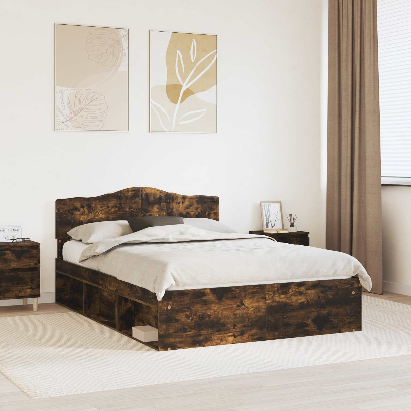 Cadre de lit Chêne fumé 140 x 190 cm Bois de pin massif - XIOS