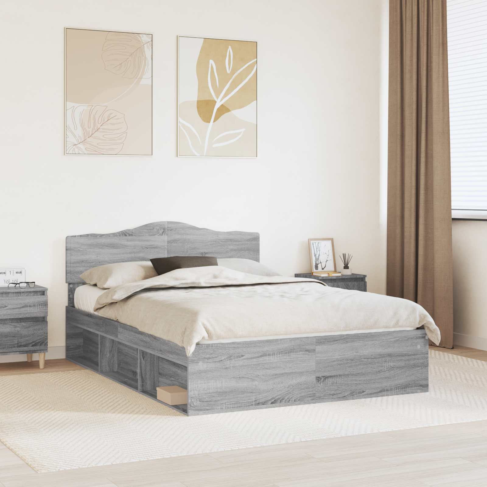 Cadre de lit Gris Sonoma 140 x 190 cm Bois de pin massif - XIOS
