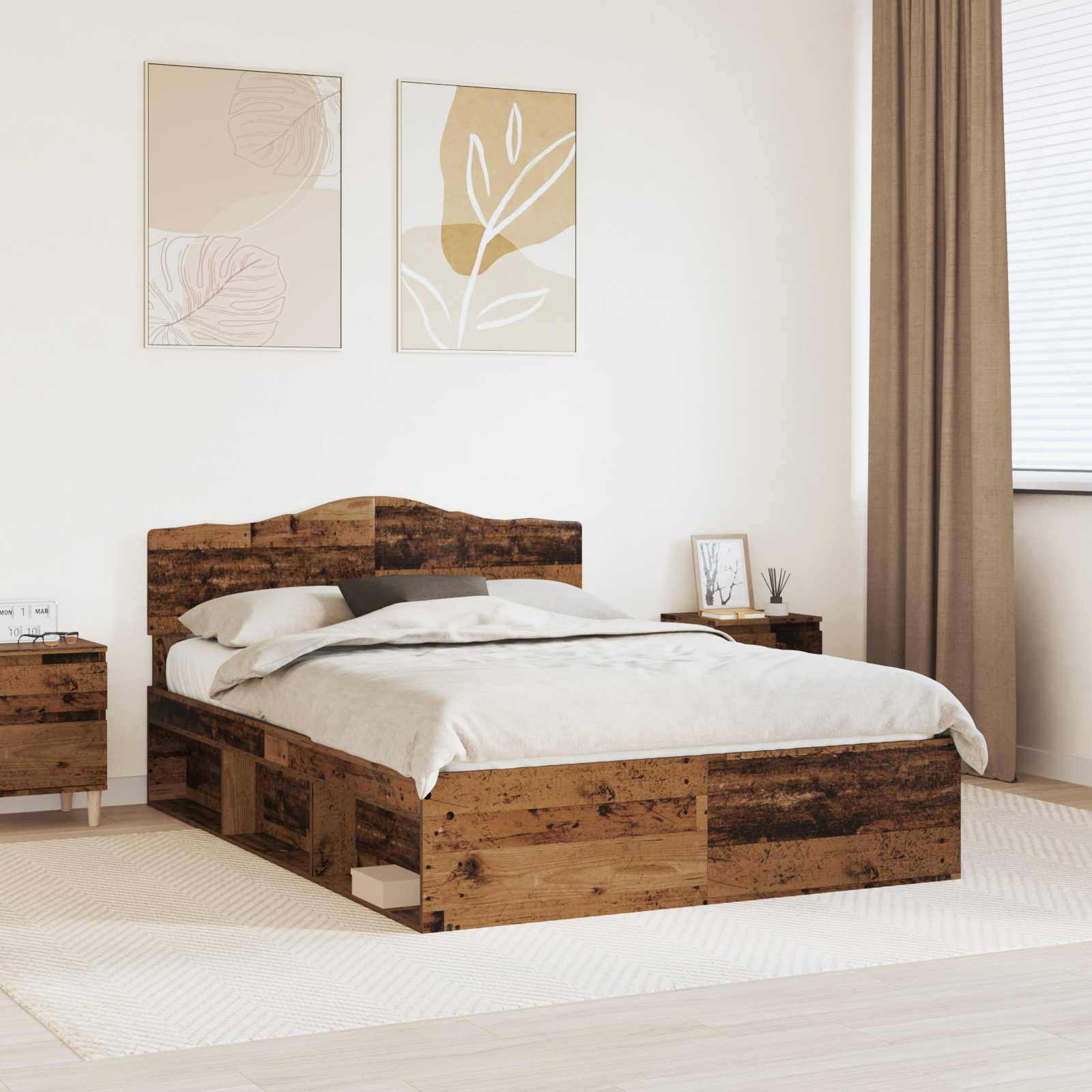 Cadre de lit Bois ancien 140 x 190 cm Bois de pin massif - XIOS