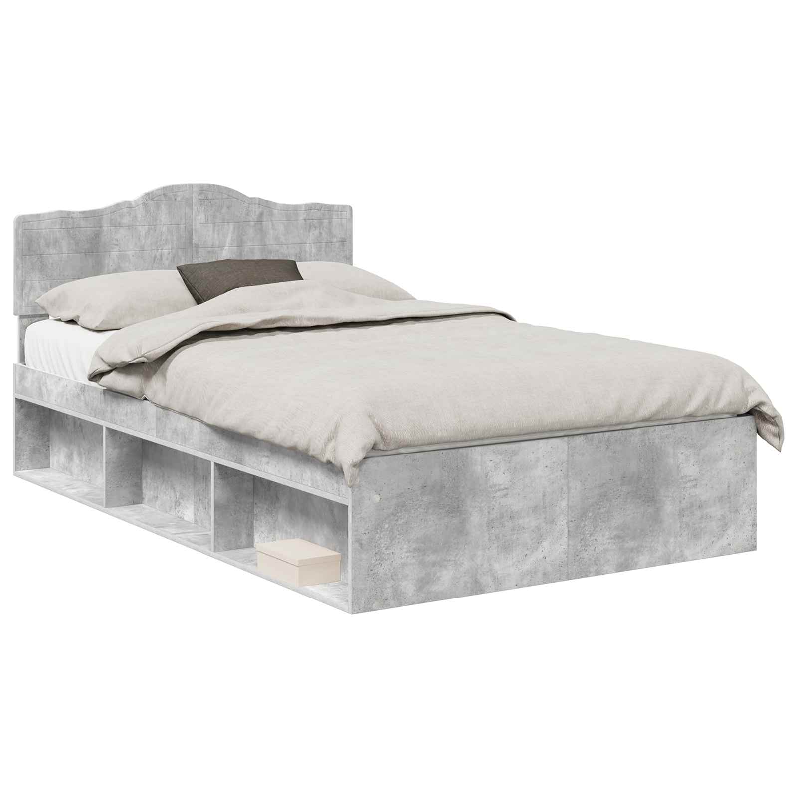 Cadre de lit Gris Béton 135 x 190 cm Bois de pin massif - XIOS