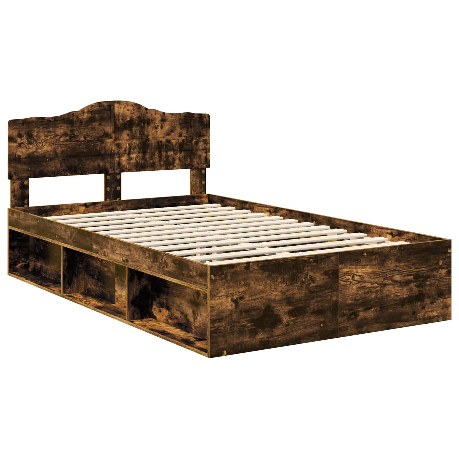 Cadre de lit Chêne fumé 135 x 190 cm Bois de pin massif - XIOS