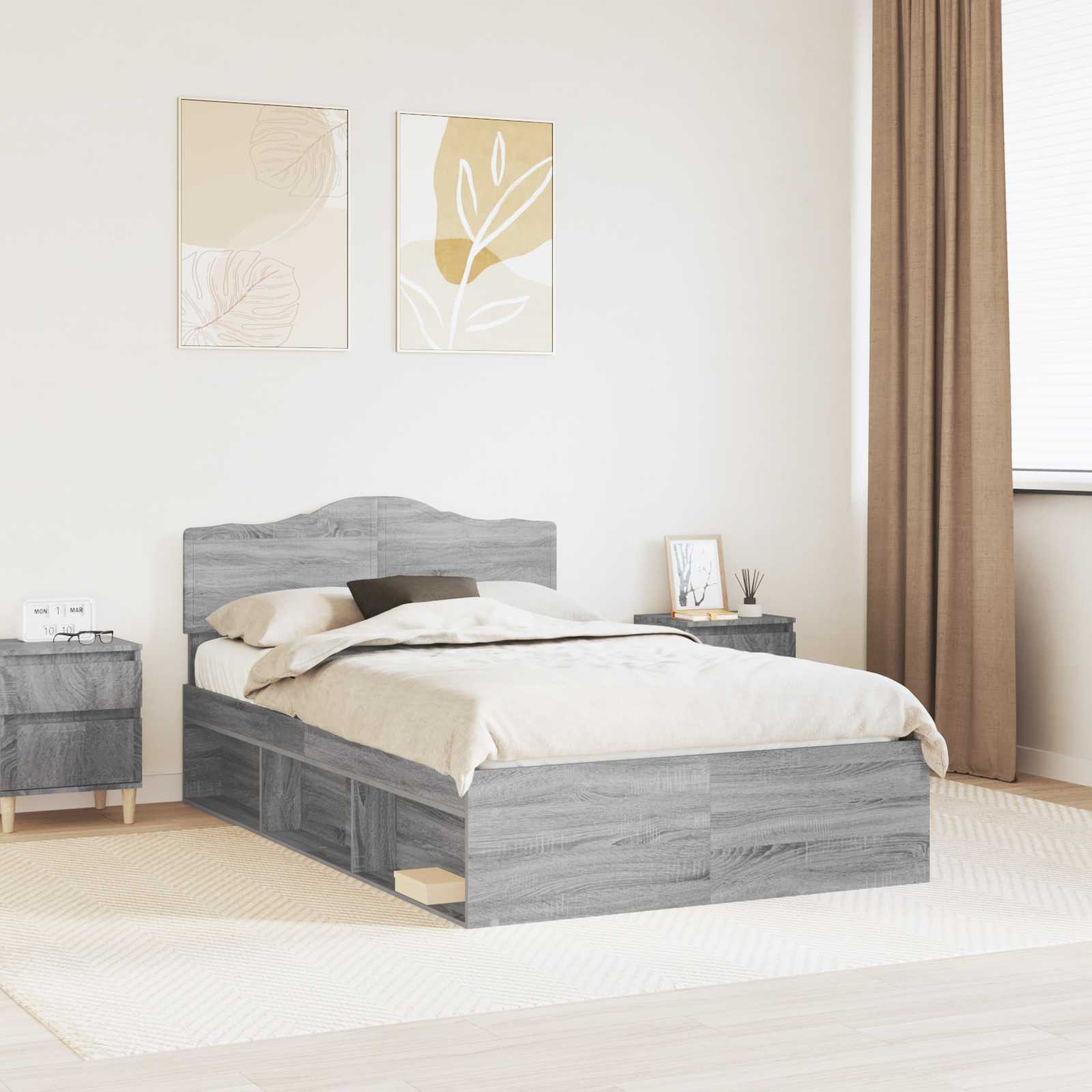 Cadre de lit Gris Sonoma 135 x 190 cm Bois de pin massif - XIOS