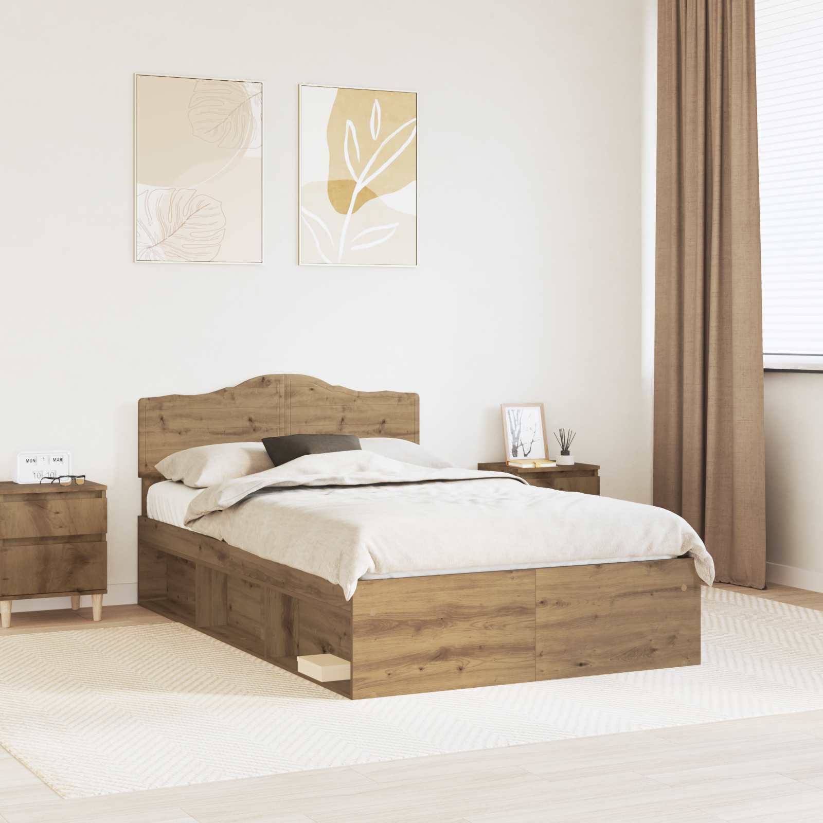 Cadre de lit Chêne artisan 135 x 190 cm Bois de pin massif - XIOS