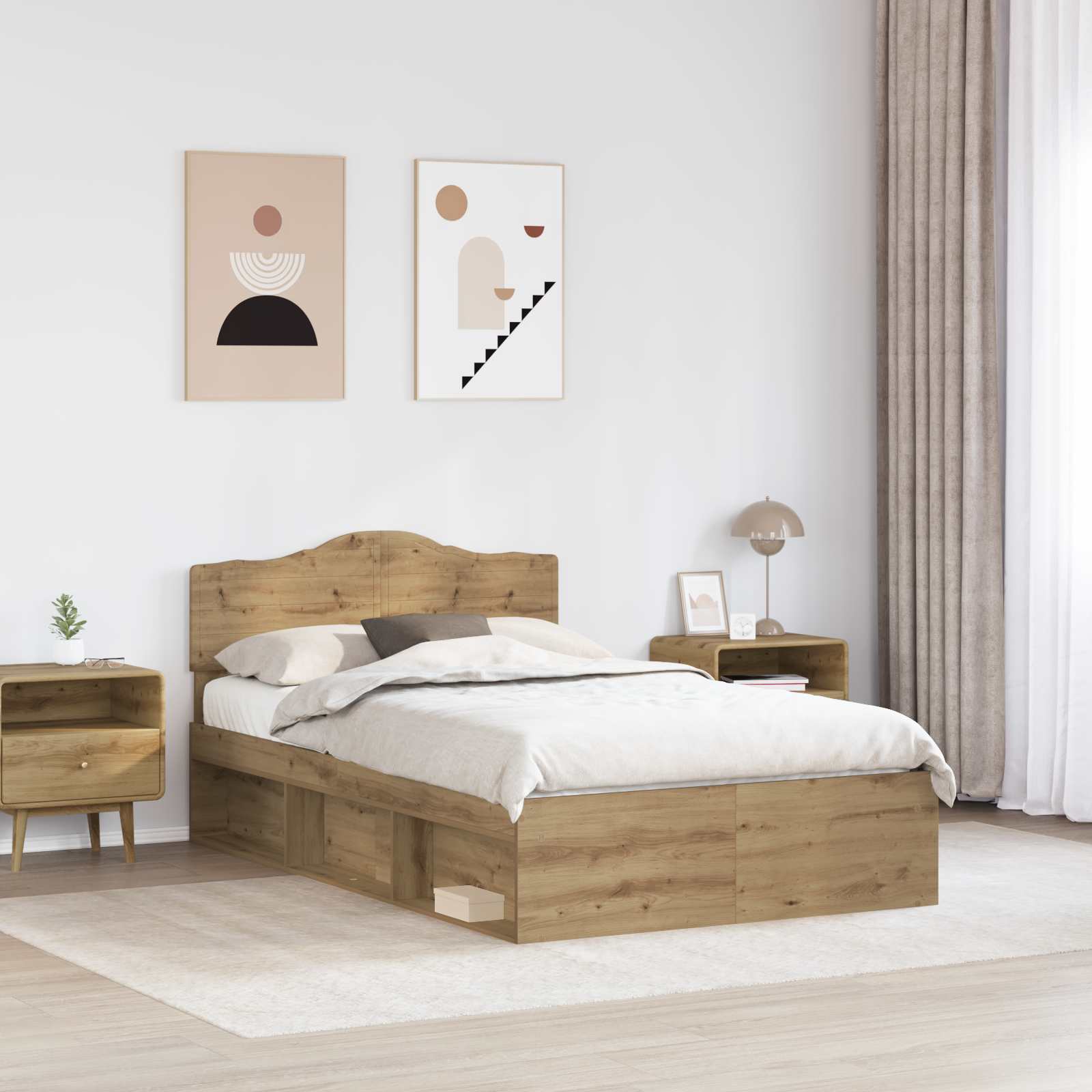 Cadre de lit Chêne artisan 135 x 190 cm Bois de pin massif - XIOS