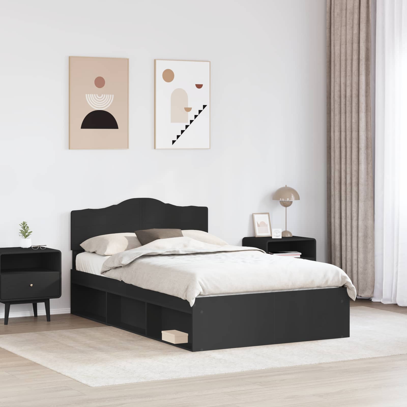 Cadre de lit avec tête de lit Noir 120 x 200 cm Pin massif - XIOS
