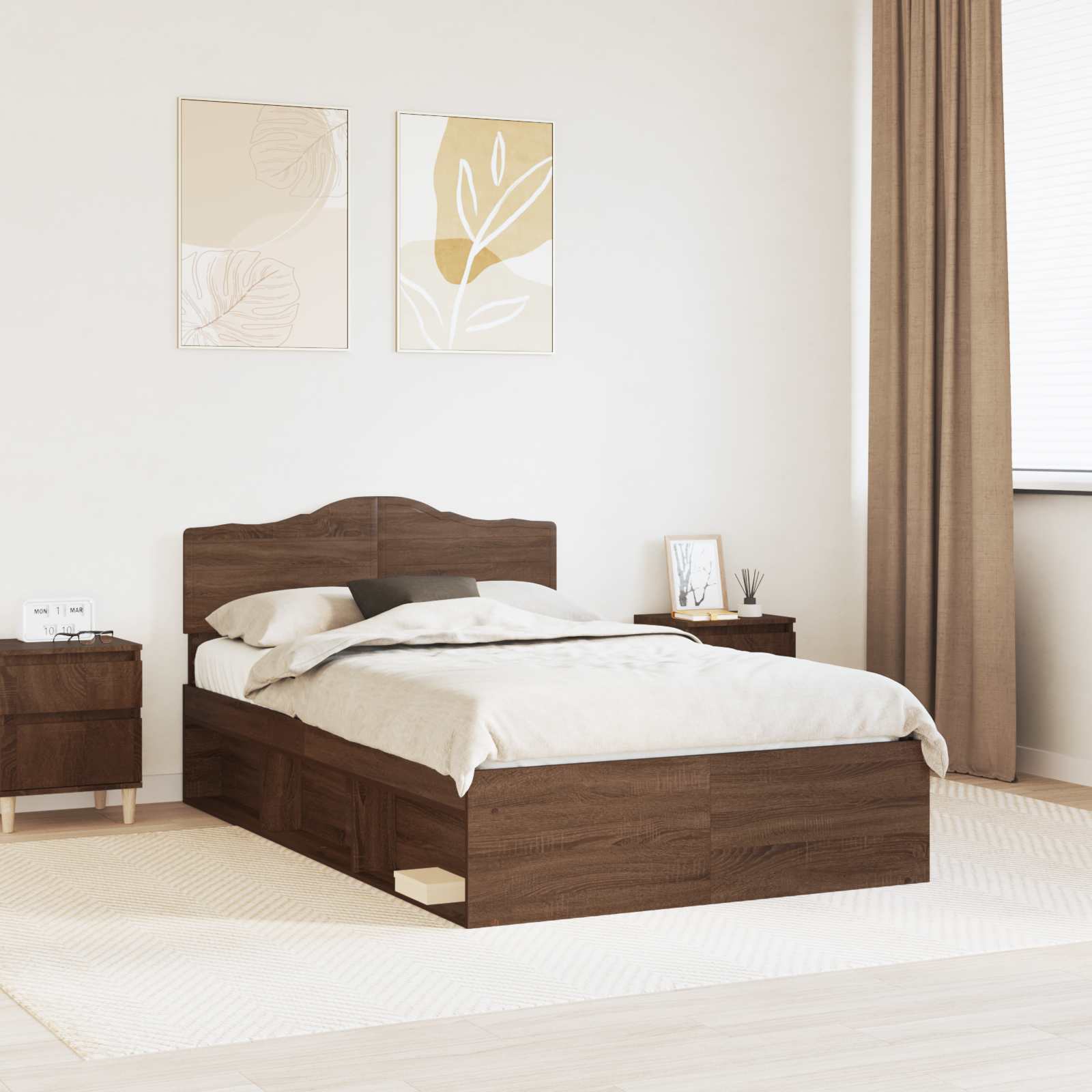 Cadre de lit Chêne brun 120 x 200 cm Bois de pin massif - XIOS