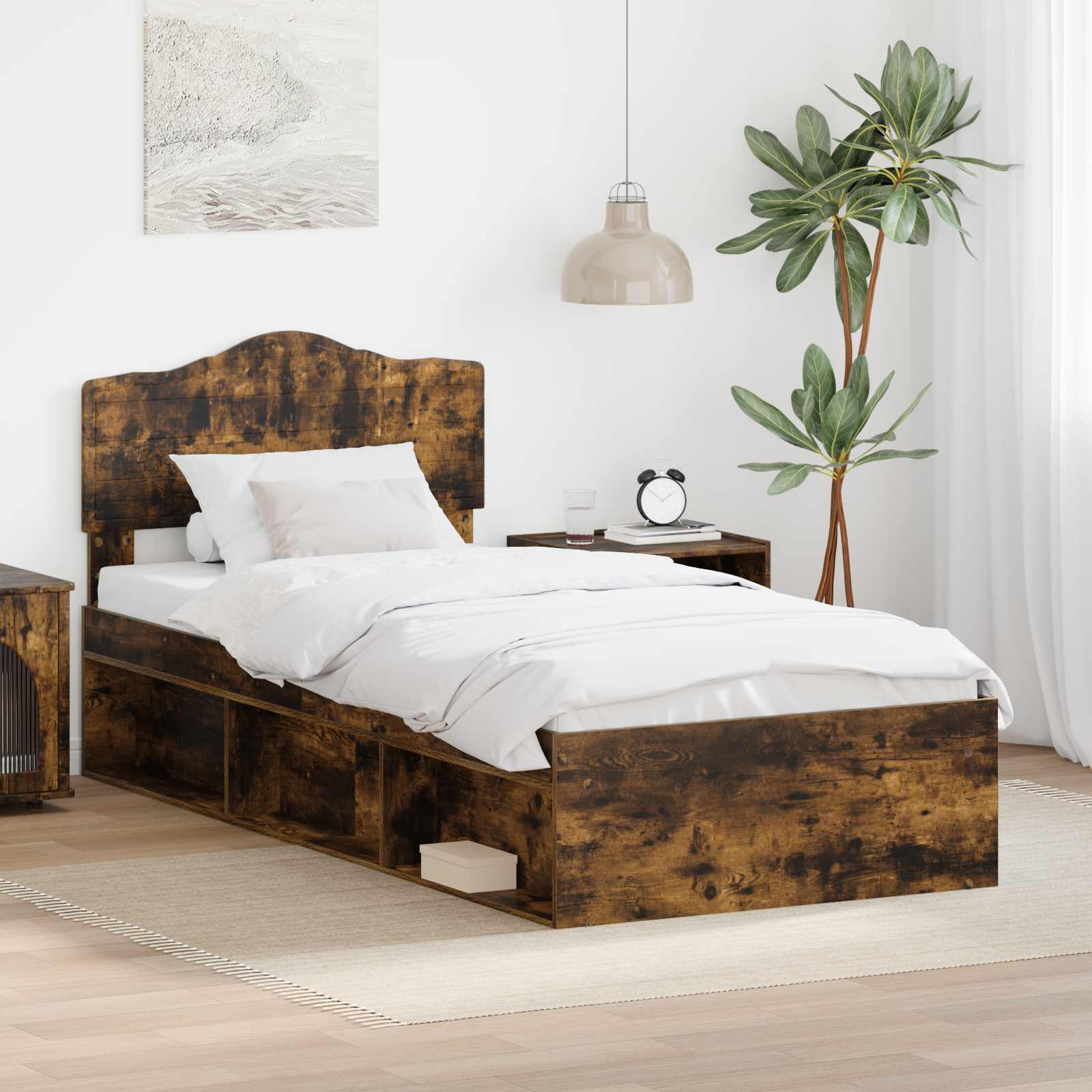 Cadre de lit Chêne fumé 100 x 200 cm Bois de pin massif - XIOS