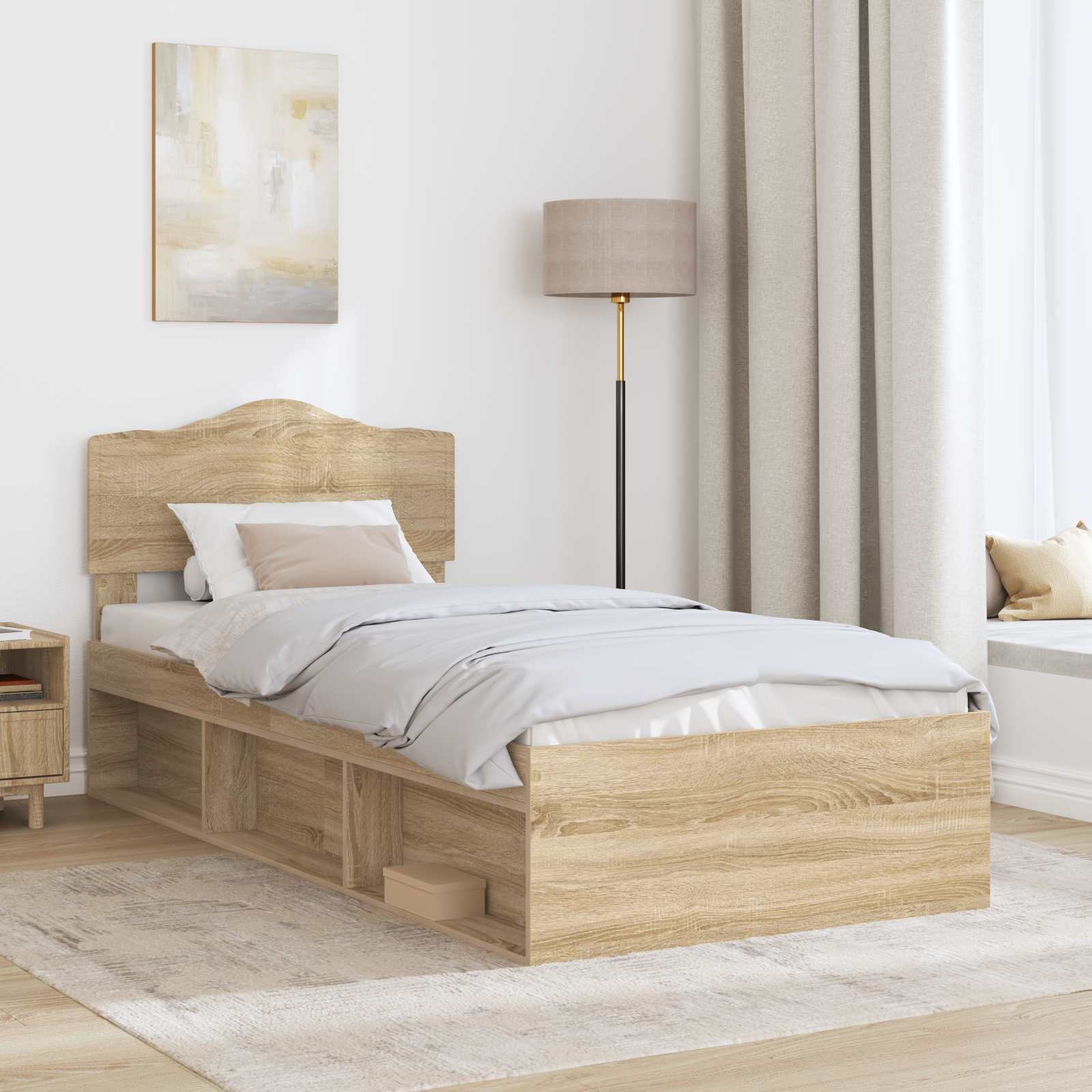 Cadre de lit Chêne Sonoma 90 x 200 cm Bois de pin massif - XIOS