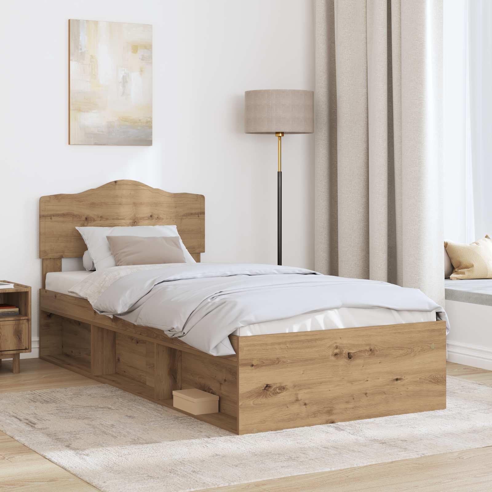 Cadre de lit Chêne artisan 90 x 200 cm Bois de pin massif - XIOS
