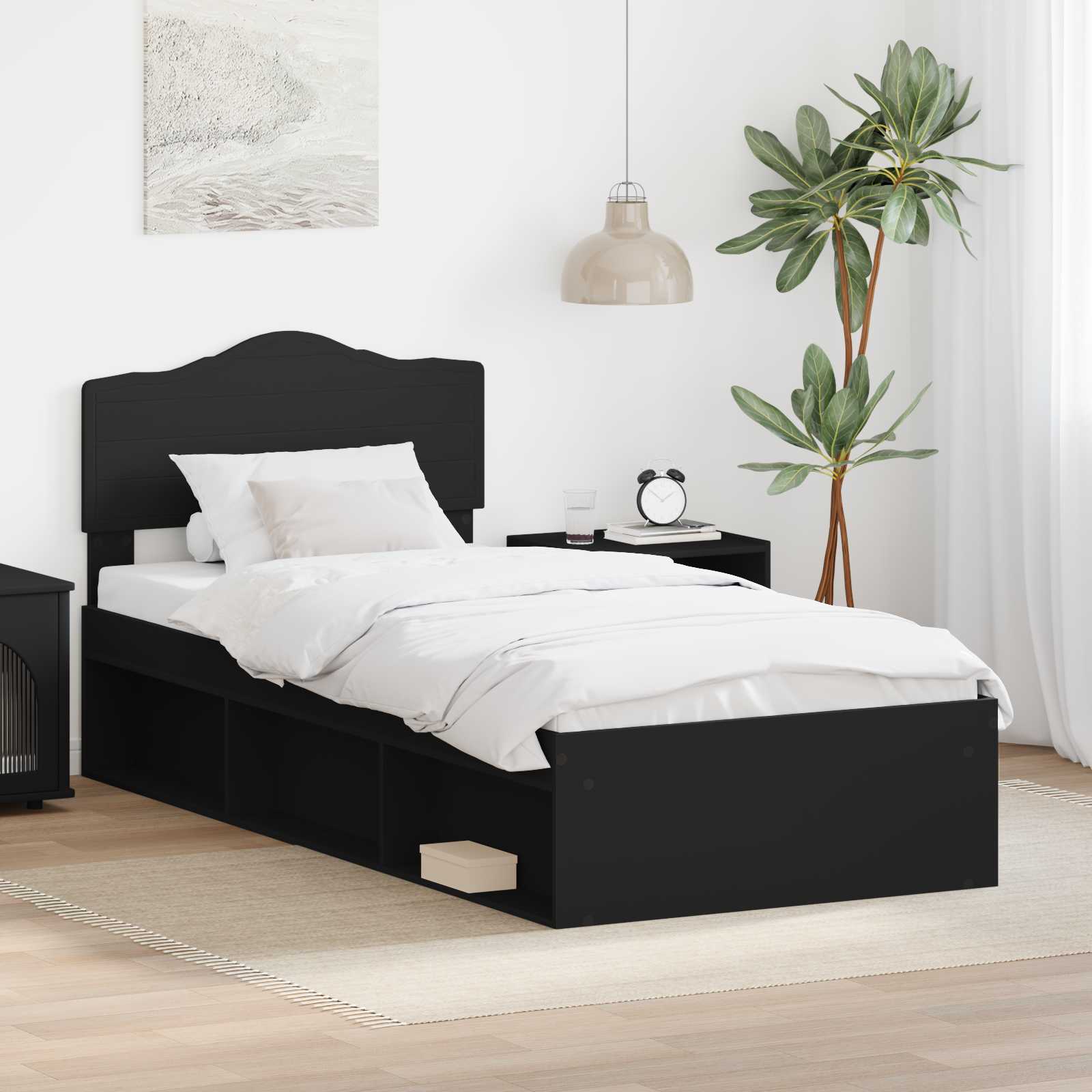 Cadre de lit Noir 90 x 190 cm Bois de pin massif - XIOS