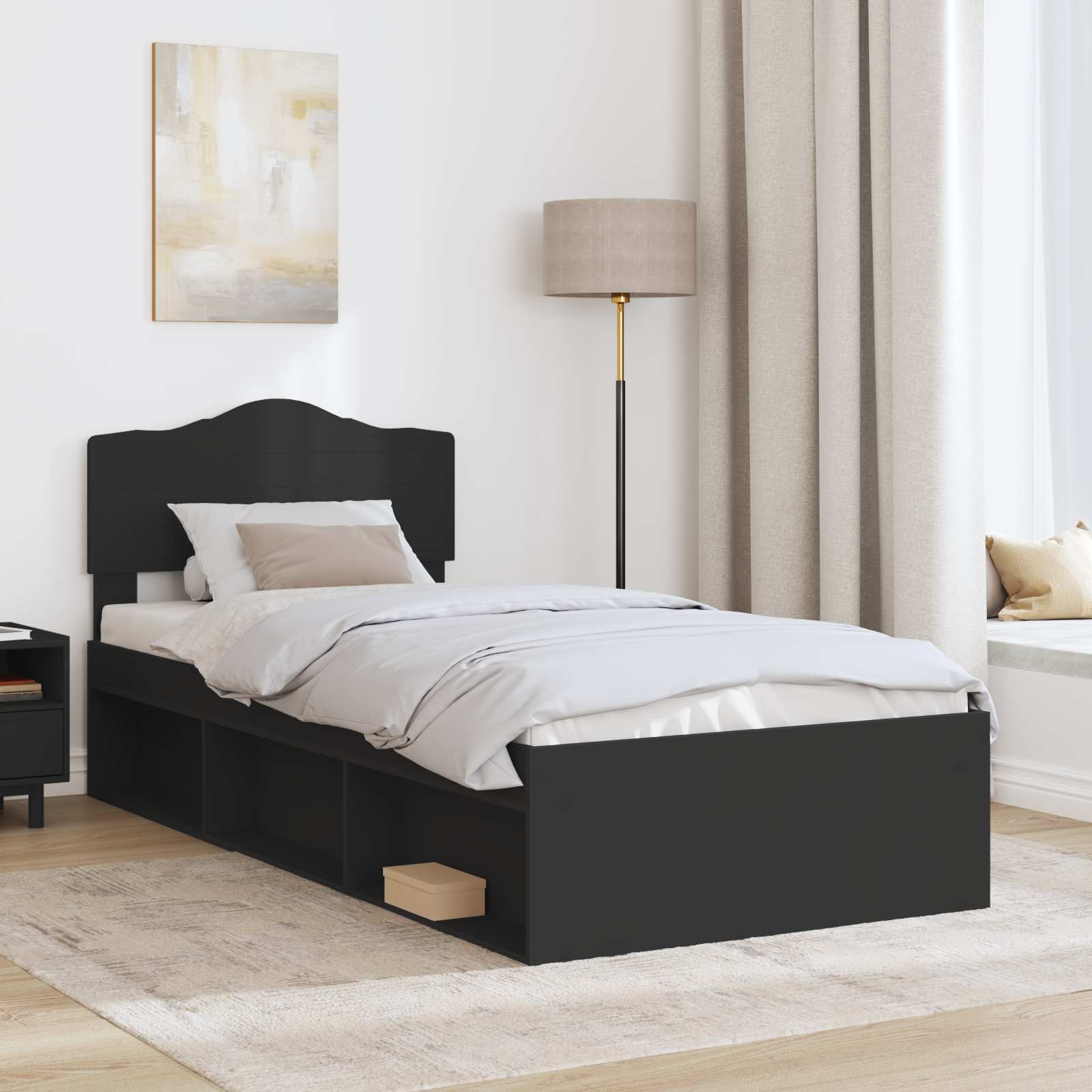 Cadre de lit Noir 90 x 190 cm Bois de pin massif - XIOS