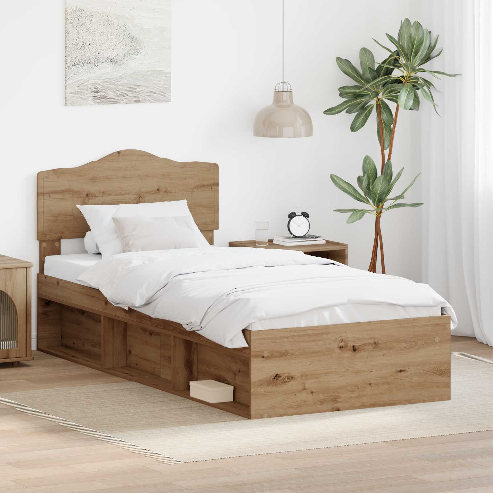 Cadre de lit Chêne artisan 90 x 190 cm Bois de pin massif - XIOS