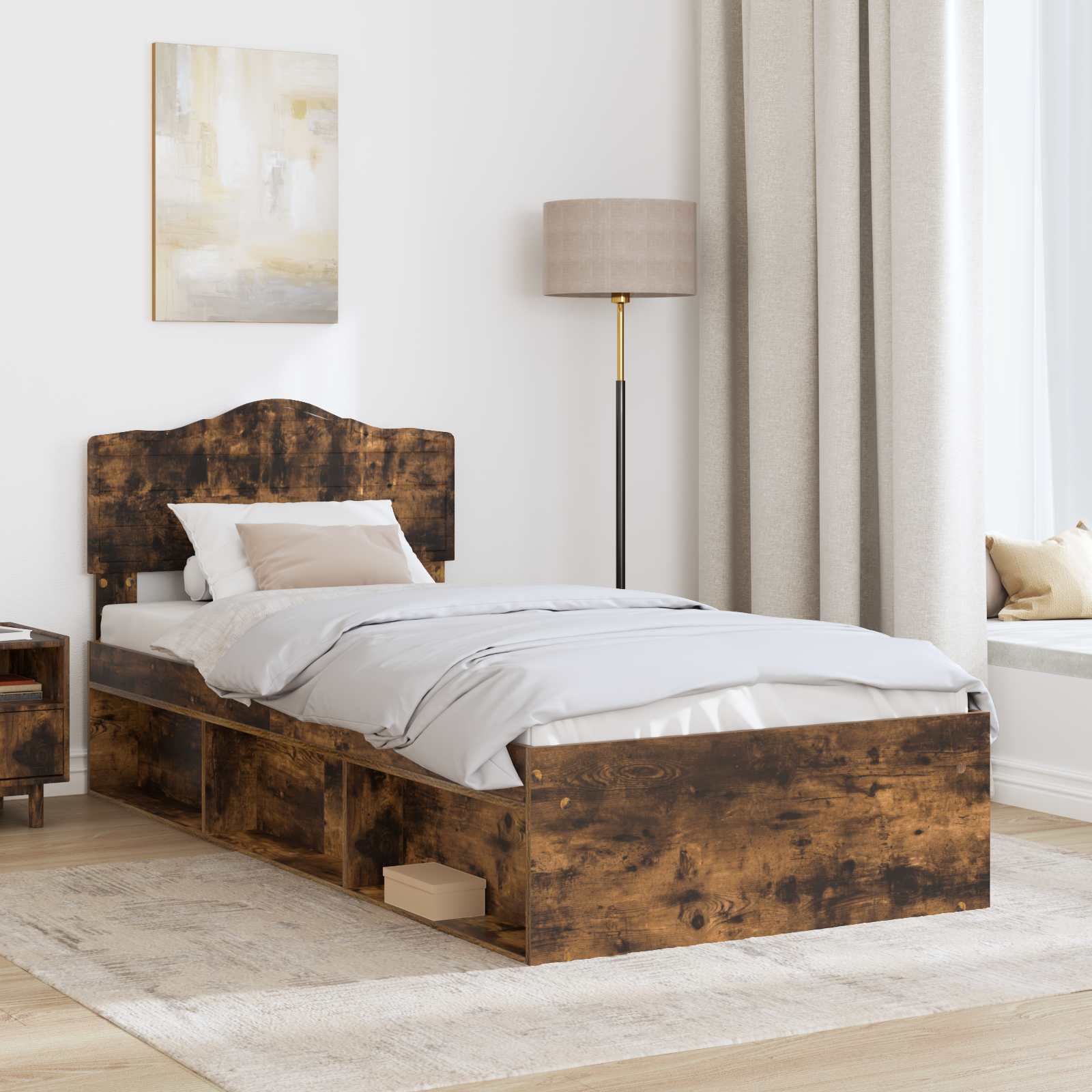 Cadre de lit Chêne fumé 75 x 190 cm Bois de pin massif - XIOS