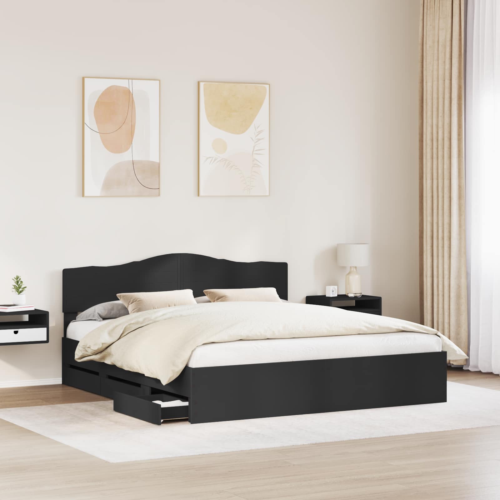 Cadre de lit avec tiroir Noir 200 x 200 cm Bois Ingénierie - XIOS