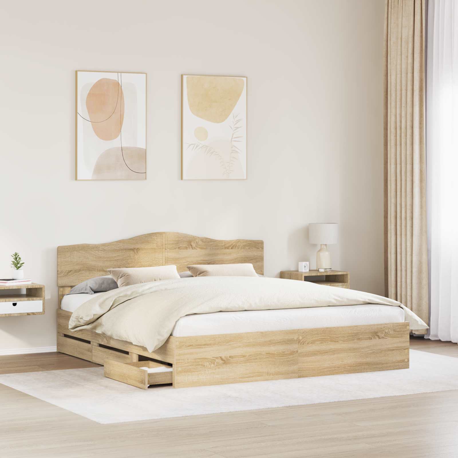 Cadre de lit Chêne Sonoma 200 x 200 cm Bois Ingénierie - XIOS