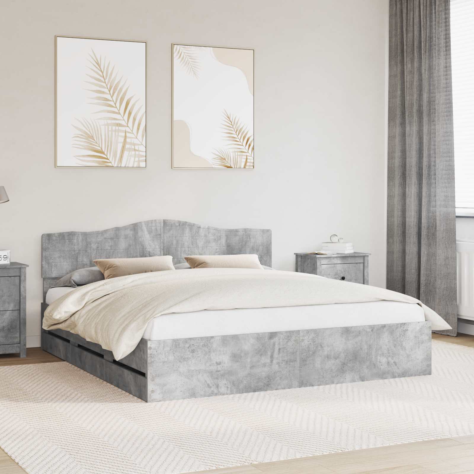 Cadre de lit Gris béton 200 x 200 cm Bois Ingénierie - XIOS