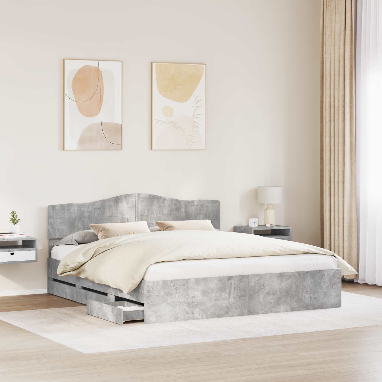 Cadre de lit Gris béton 200 x 200 cm Bois Ingénierie - XIOS