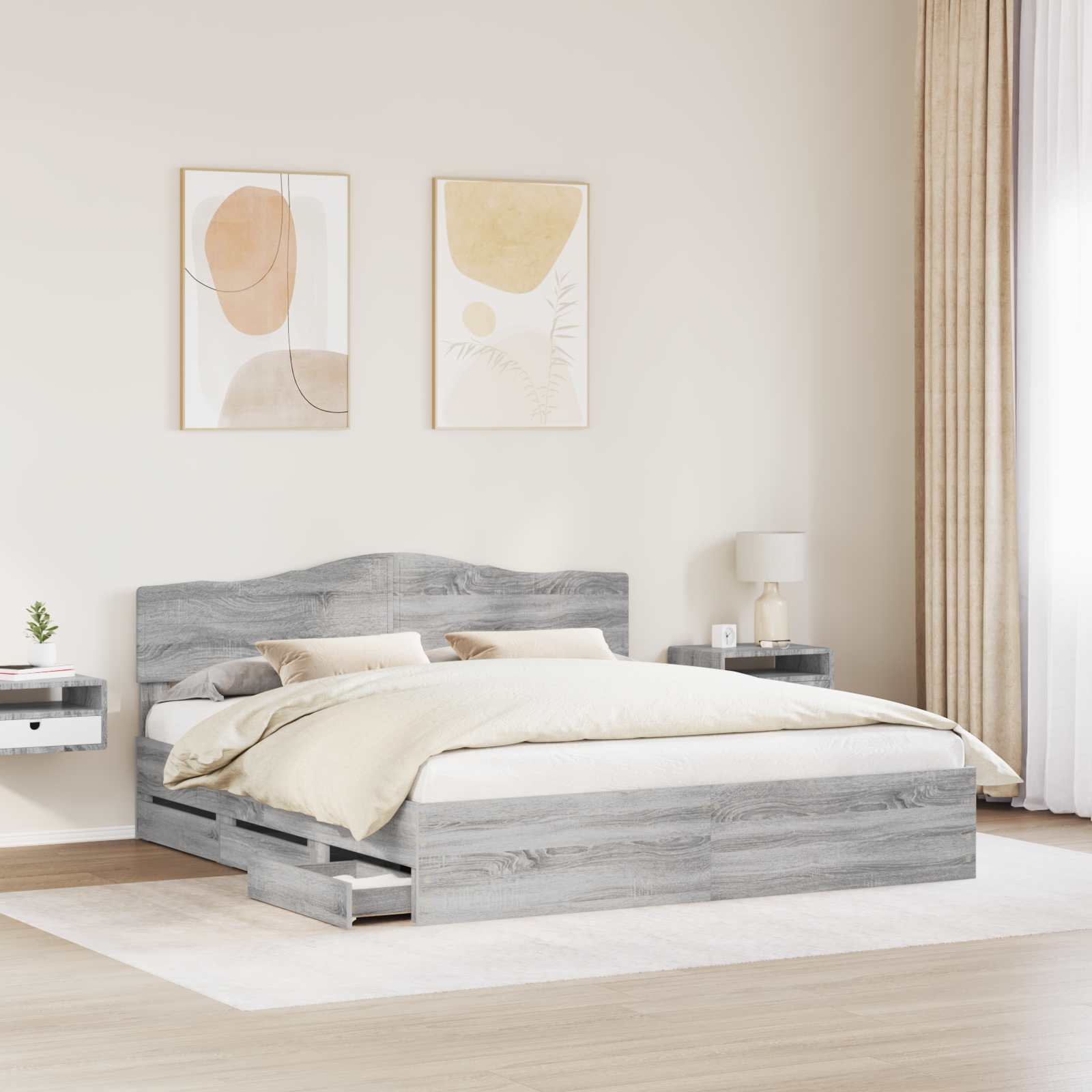 Cadre de lit Gris Sonoma 200 x 200 cm Bois Ingénierie - XIOS