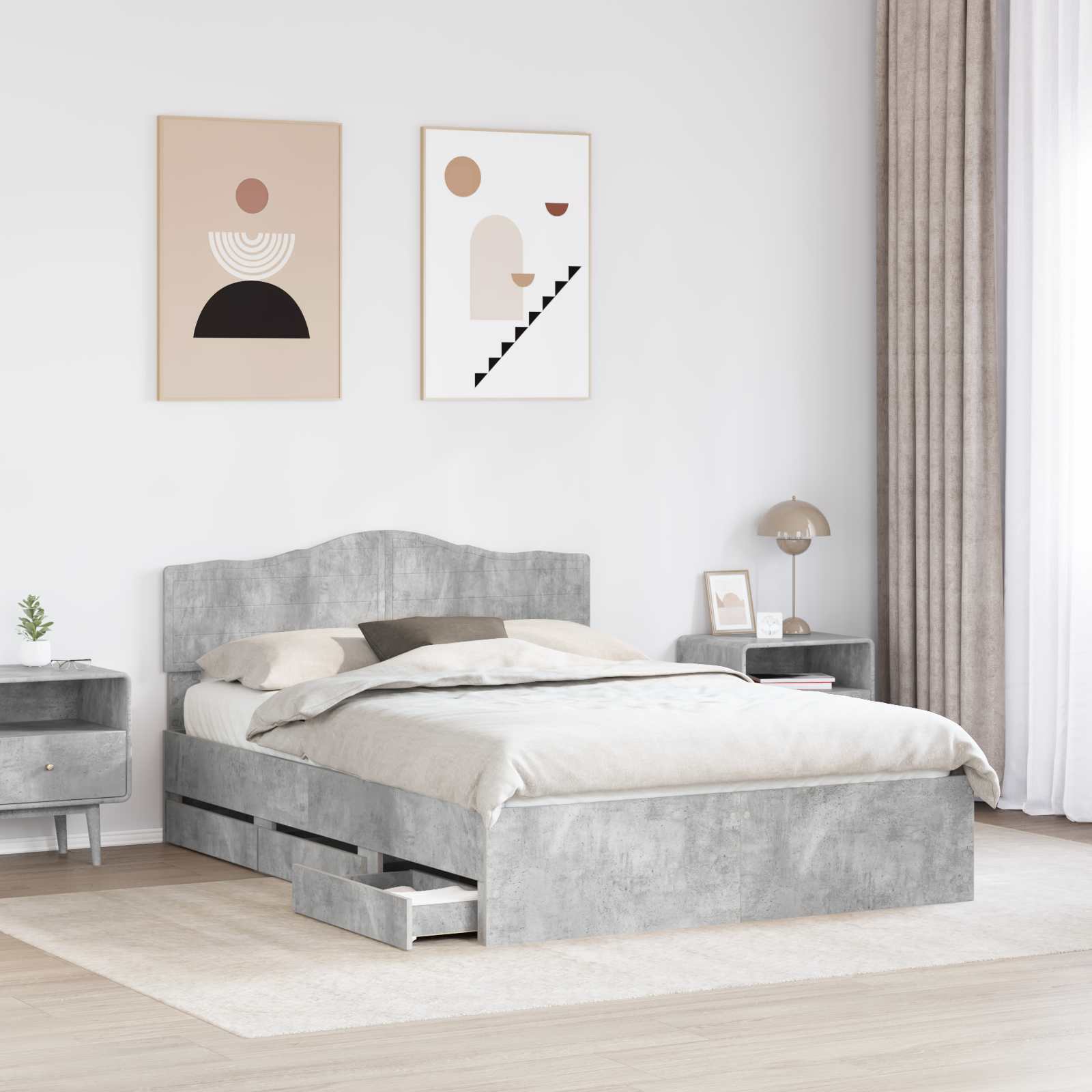 Cadre de lit Gris béton 150 x 200 cm Bois Ingénierie - XIOS
