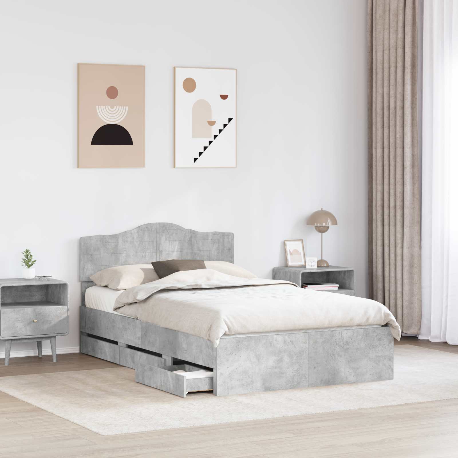 Cadre de lit Gris béton 135 x 190 cm Bois Ingénierie - XIOS