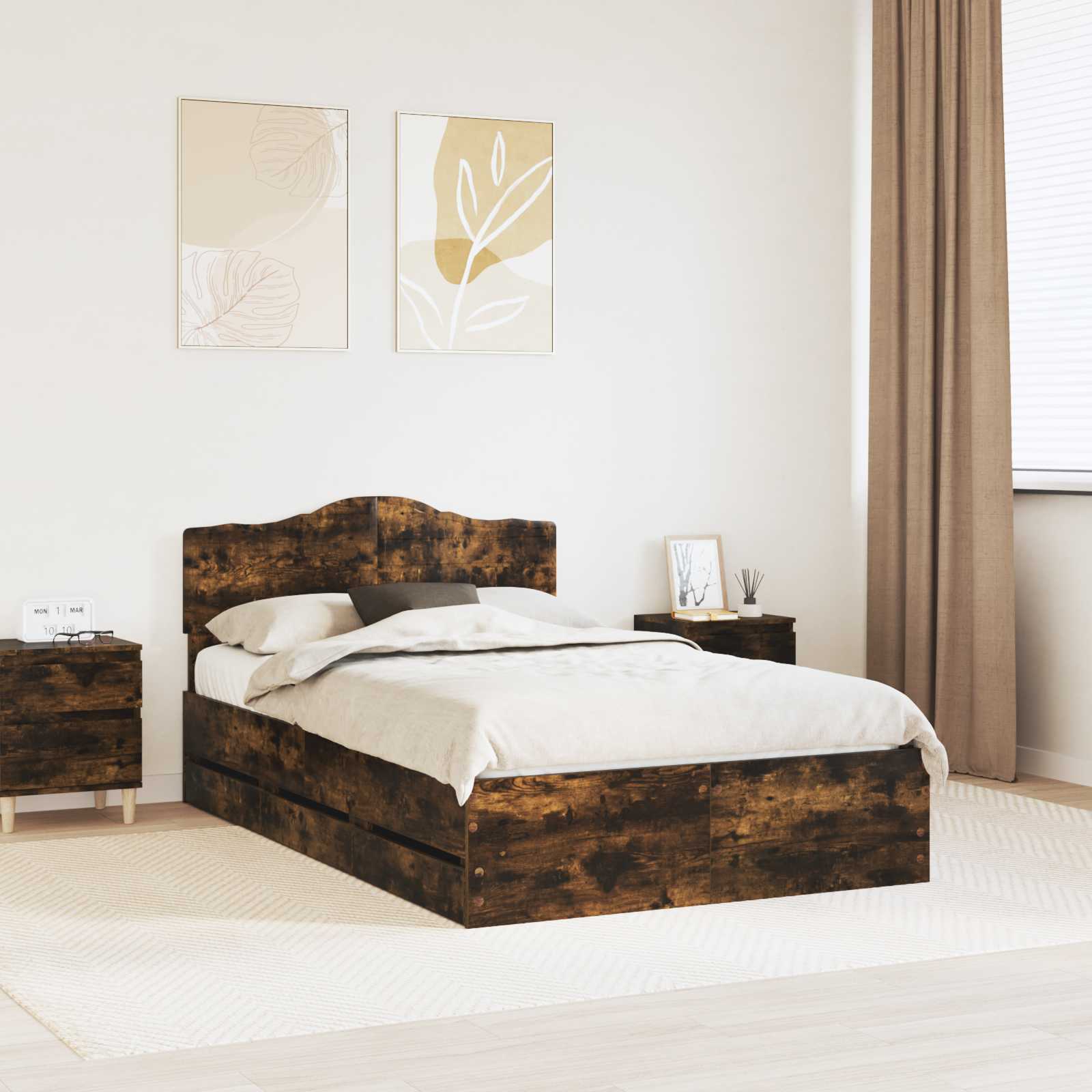 Cadre de lit Chêne fumé 135 x 190 cm Bois Ingénierie - XIOS