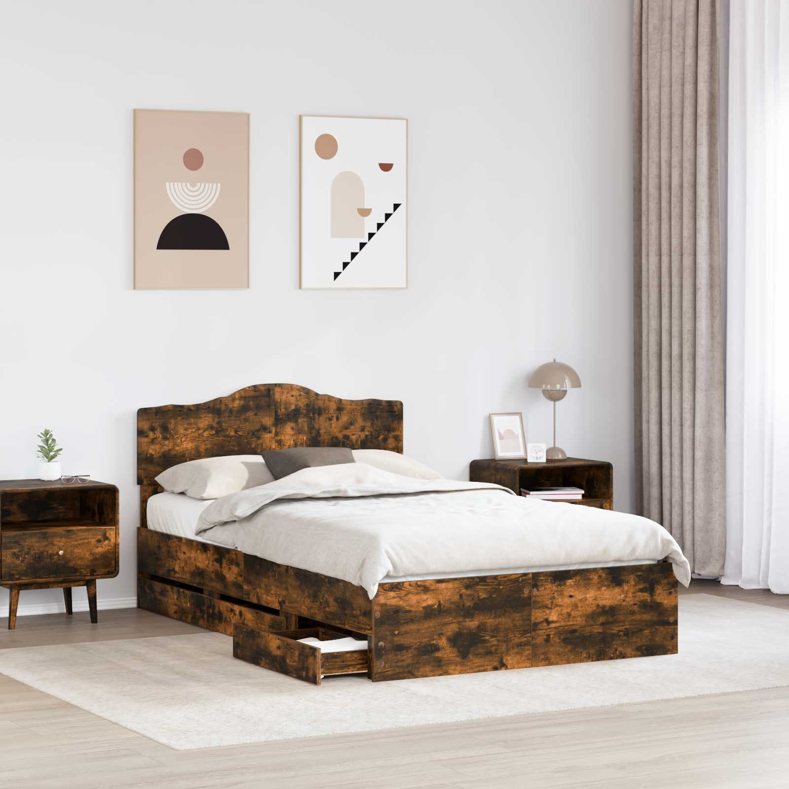 Cadre de lit Chêne fumé 135 x 190 cm Bois Ingénierie - XIOS