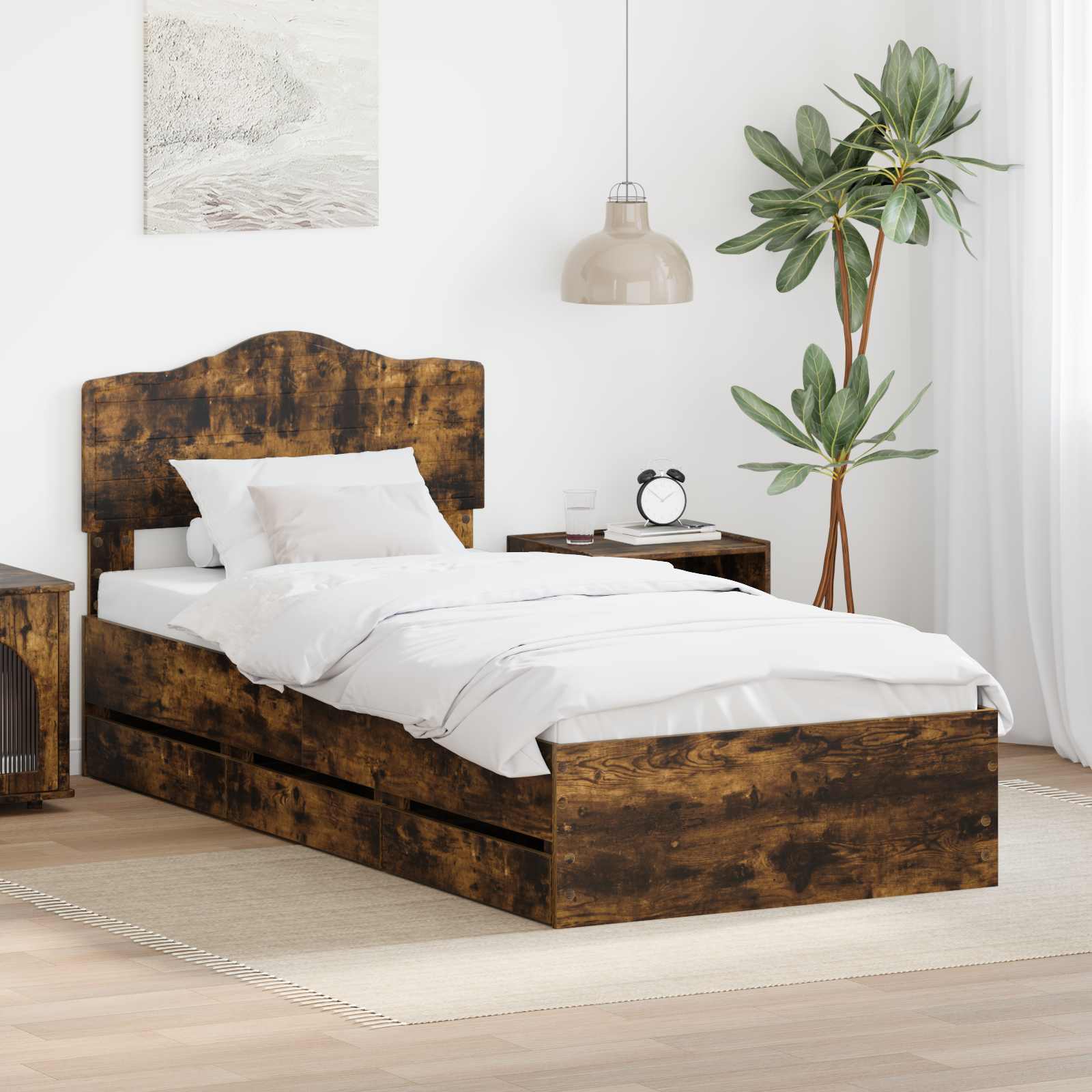 Cadre de lit Chêne fumé 100 x 200 cm Bois Ingénierie - XIOS