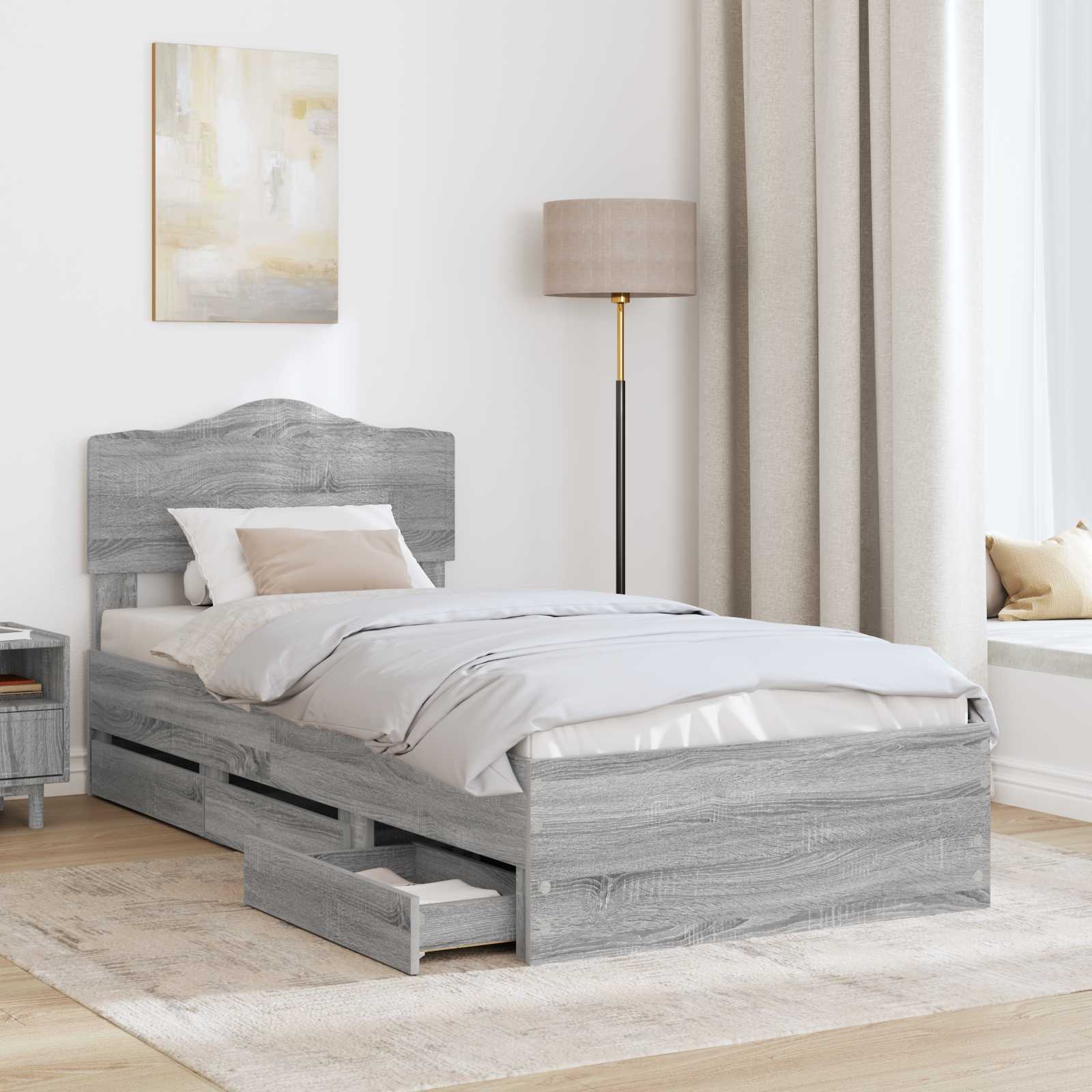 Cadre de lit Gris Sonoma 90 x 200 cm Bois Ingénierie - XIOS