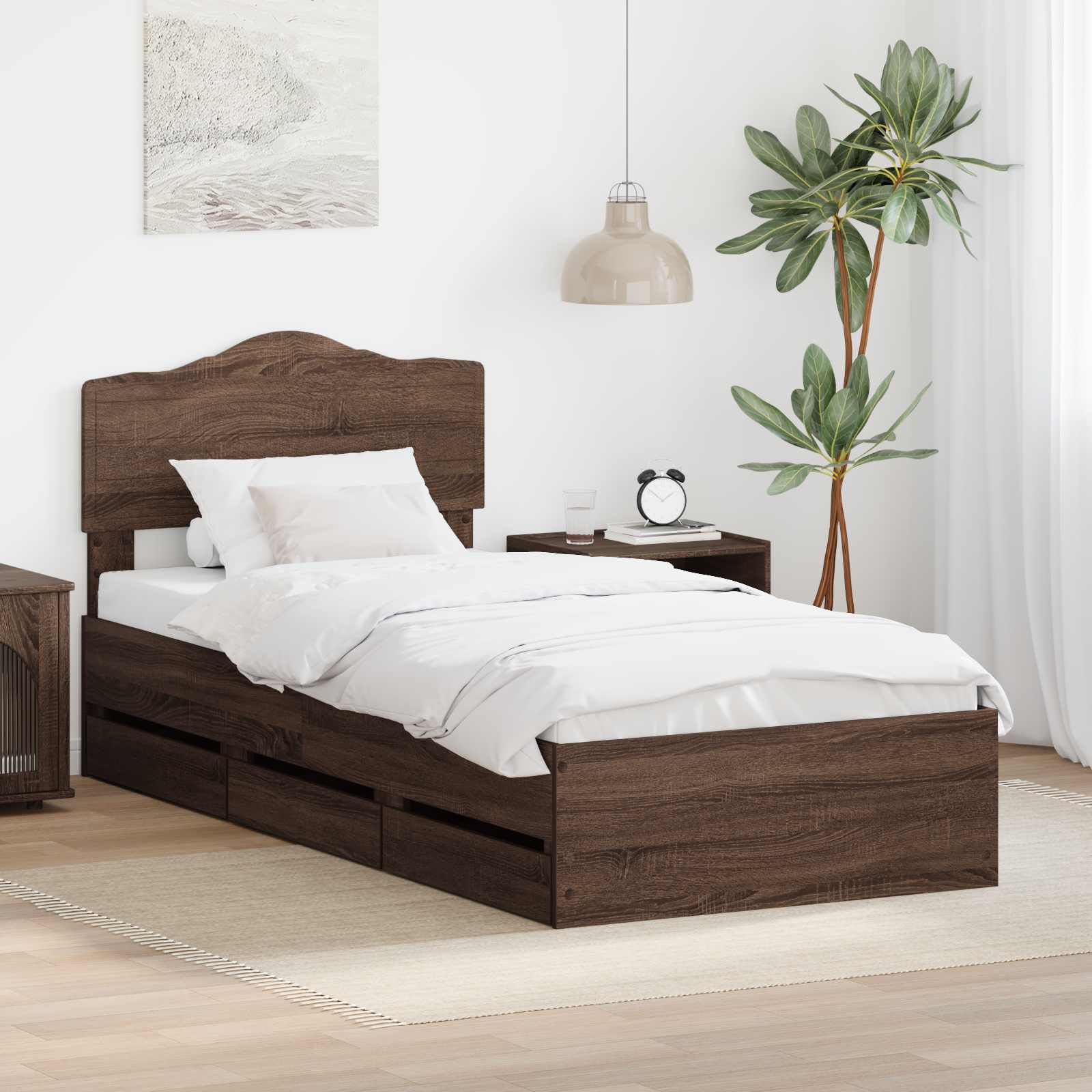 Cadre de lit avec tiroir Chêne brun 90 x 190 cm Bois Ingénierie - XIOS