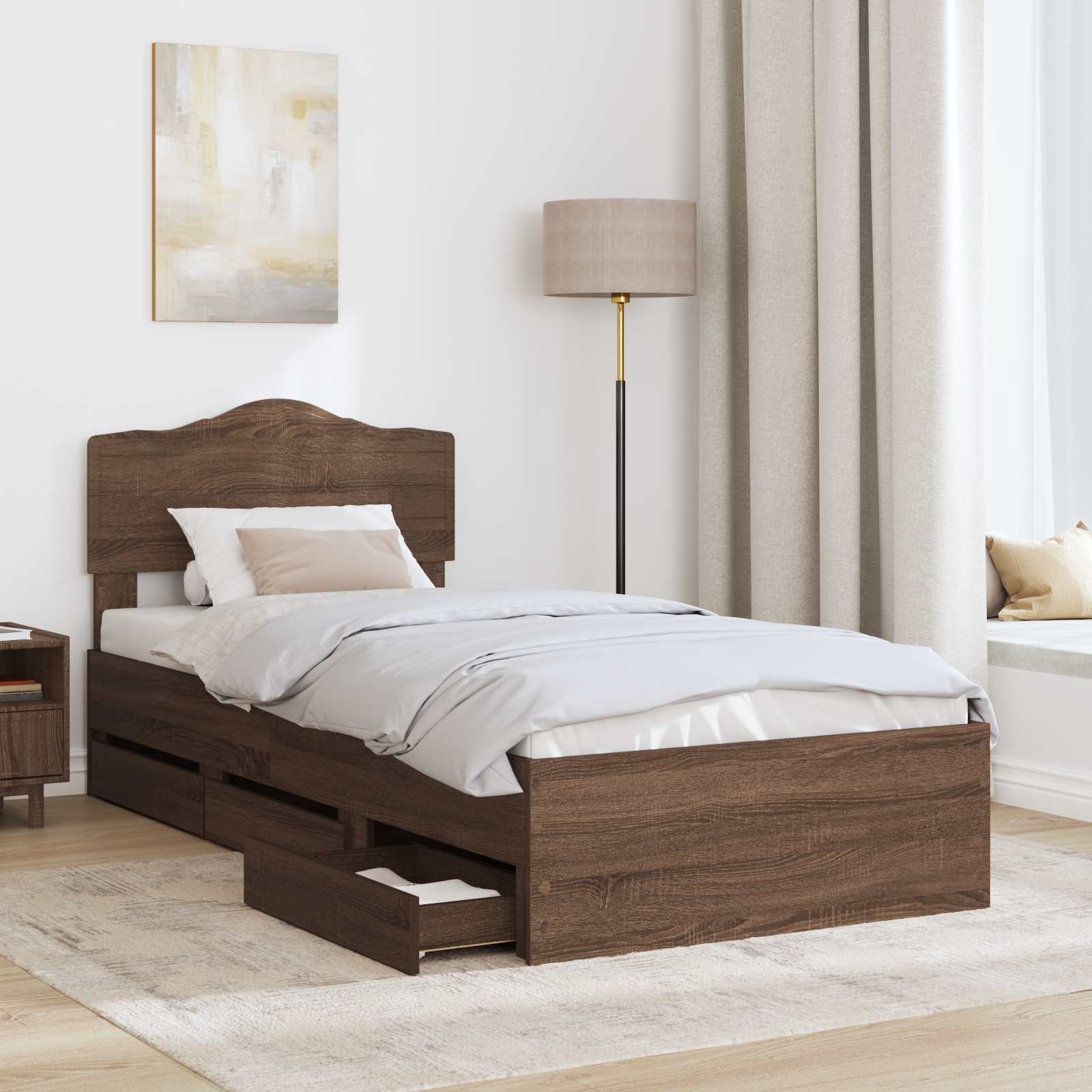 Cadre de lit avec tiroir Chêne brun 90 x 190 cm Bois Ingénierie - XIOS