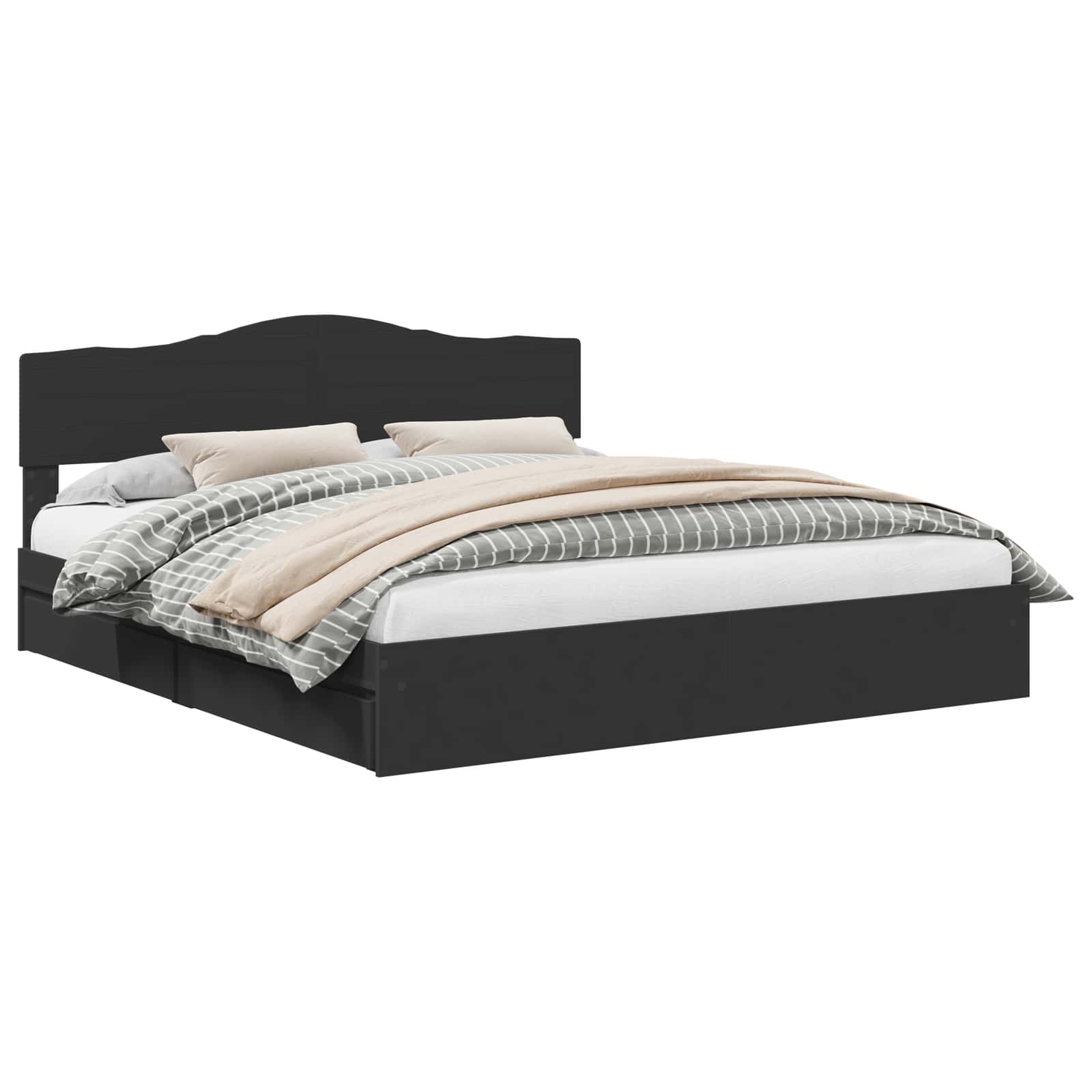 Lit de Rangement Réglable Noir 200 x 200 cm Bois d'ingénierie