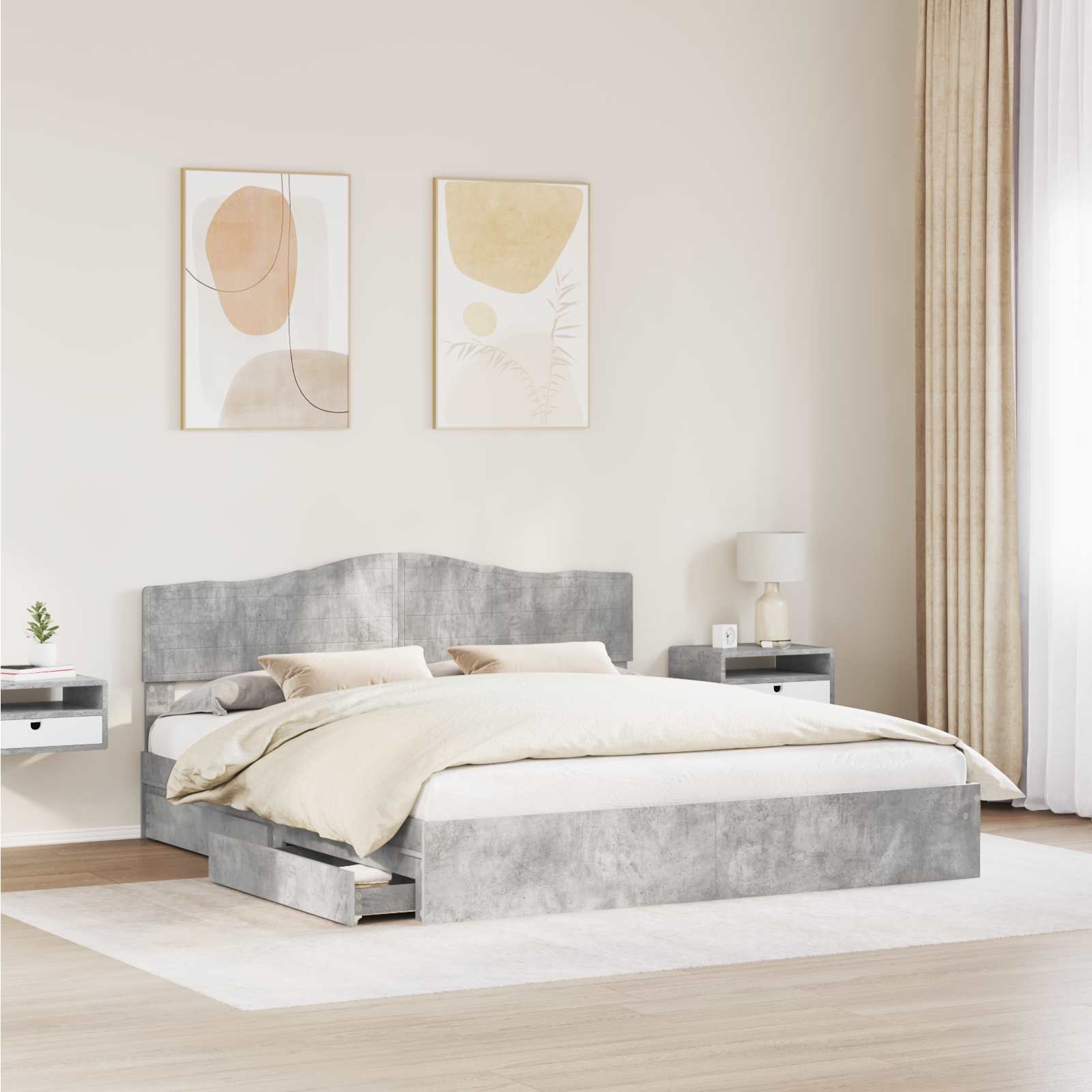 Lit de Rangement Gris béton 200 x 200 cm Bois d'ingénierie - XIOS