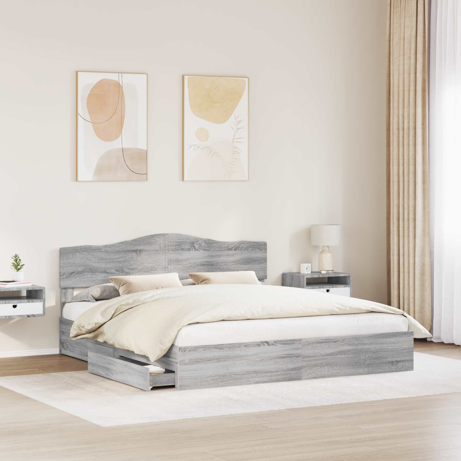 Lit de Rangement Gris Sonoma 200 x 200 cm Bois d'ingénierie - XIOS