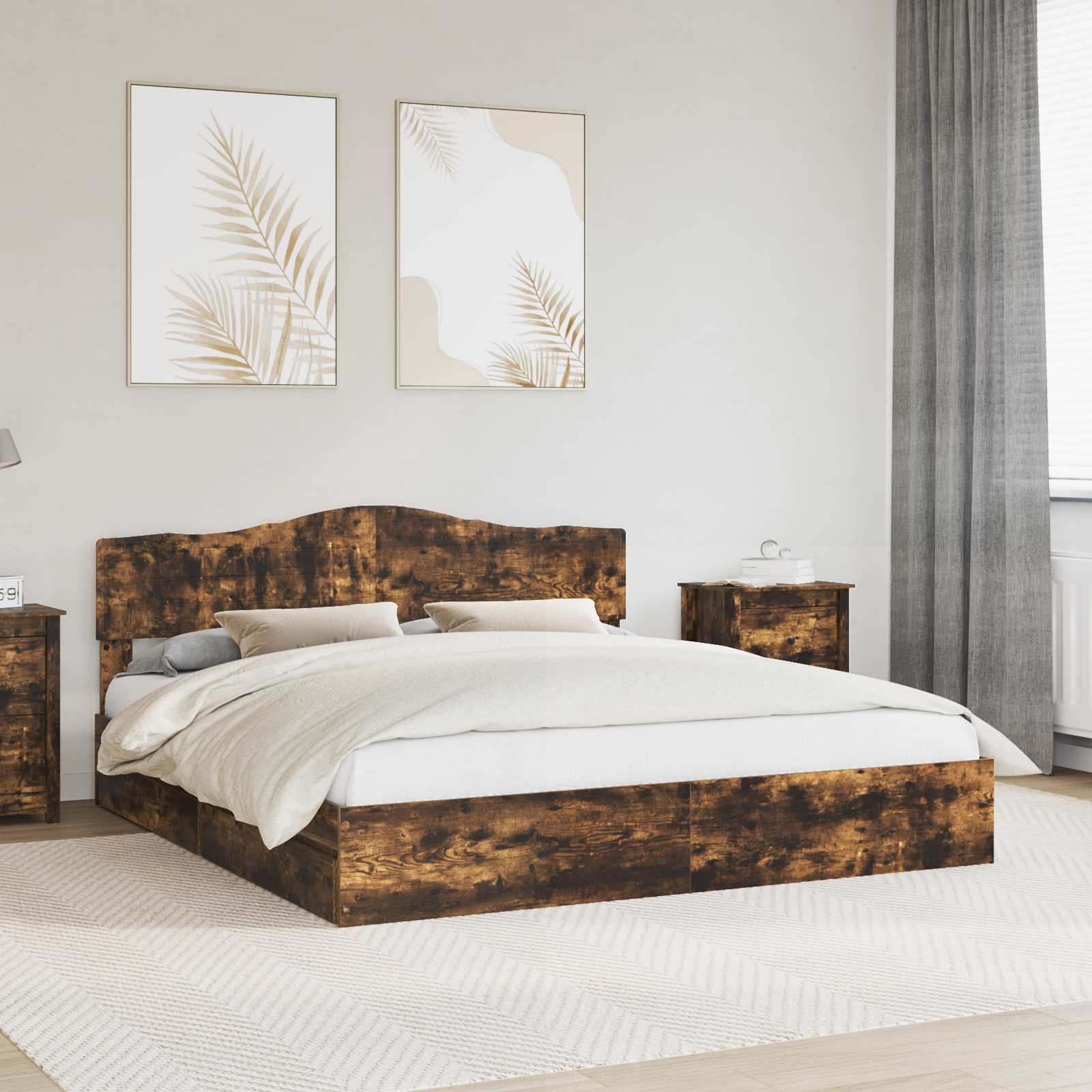 Lit de Rangement Chêne fumé 180 x 200 cm Bois d'ingénierie - XIOS