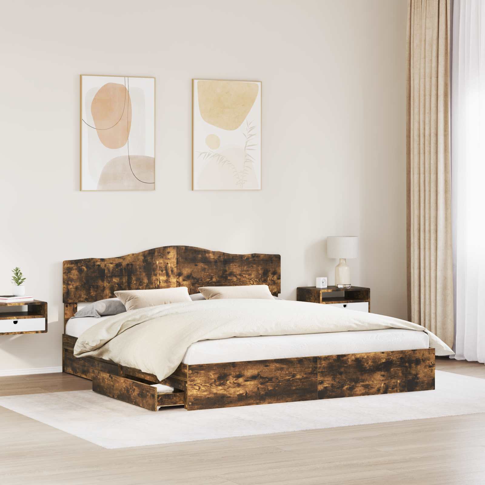 Lit de Rangement Chêne fumé 180 x 200 cm Bois d'ingénierie - XIOS