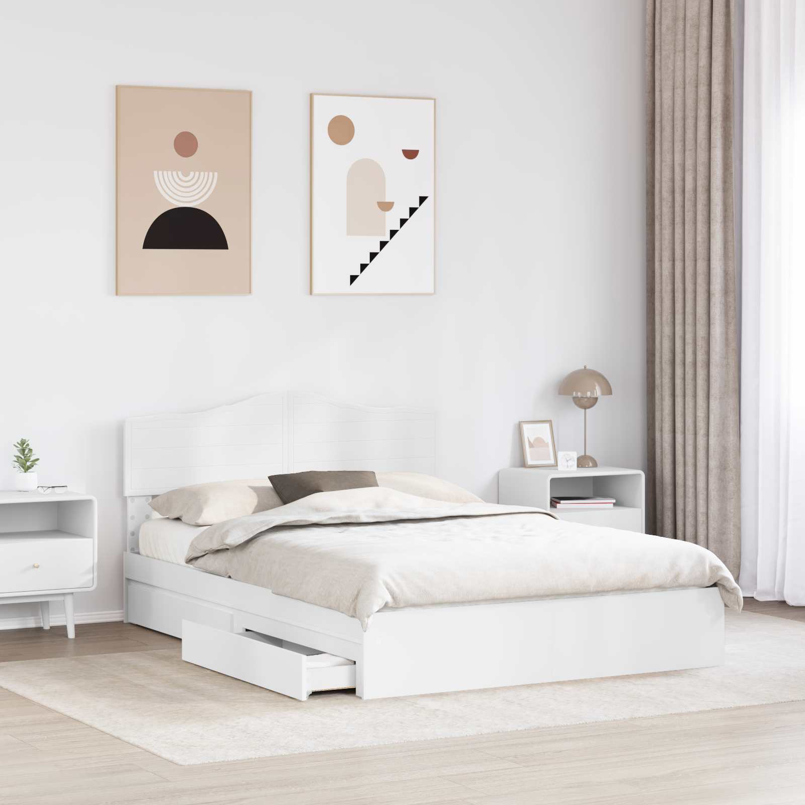 Lit de Rangement Réglable Blanc 160 x 200 cm Bois d'ingénierie