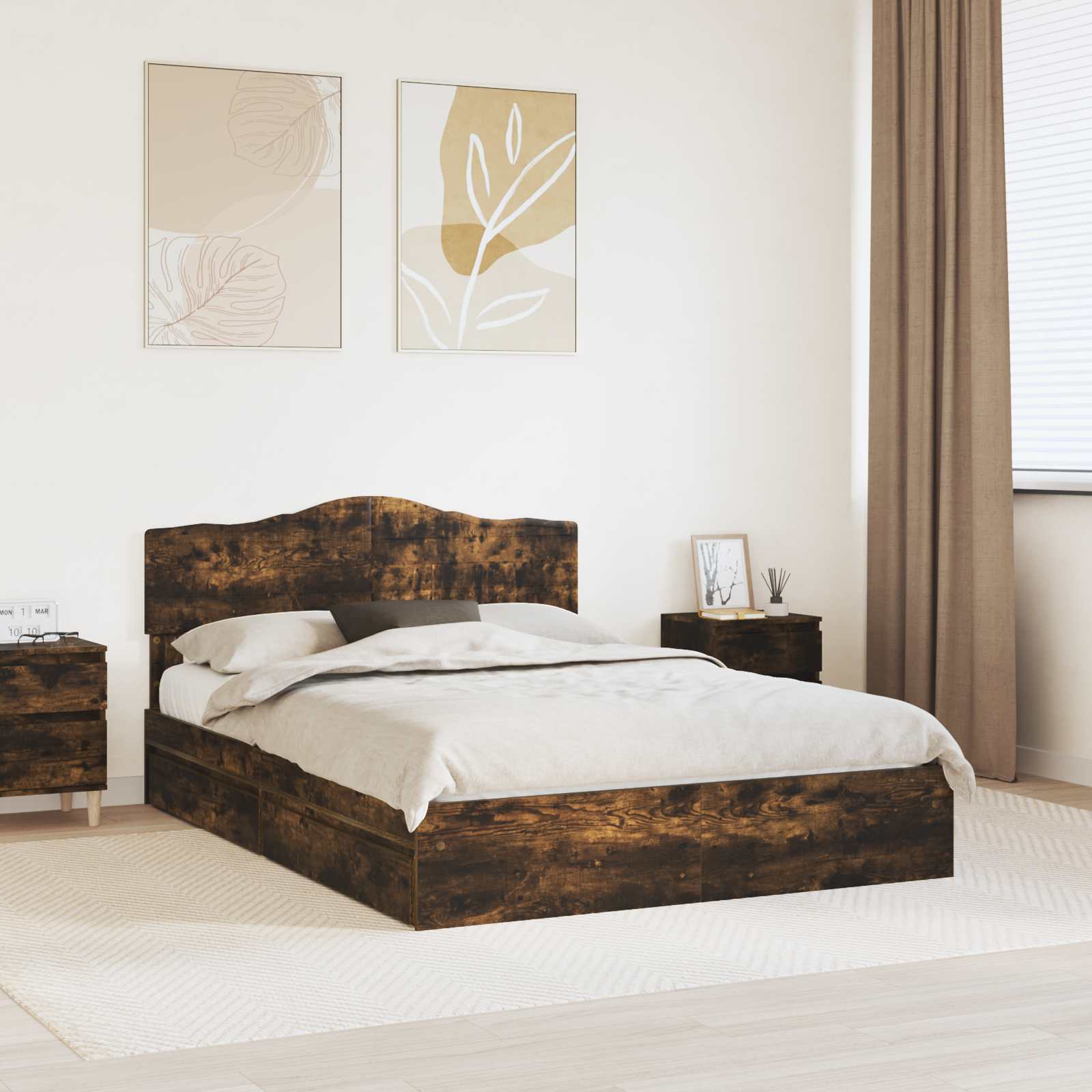 Lit de Rangement Chêne fumé 160 x 200 cm Bois d'ingénierie - XIOS